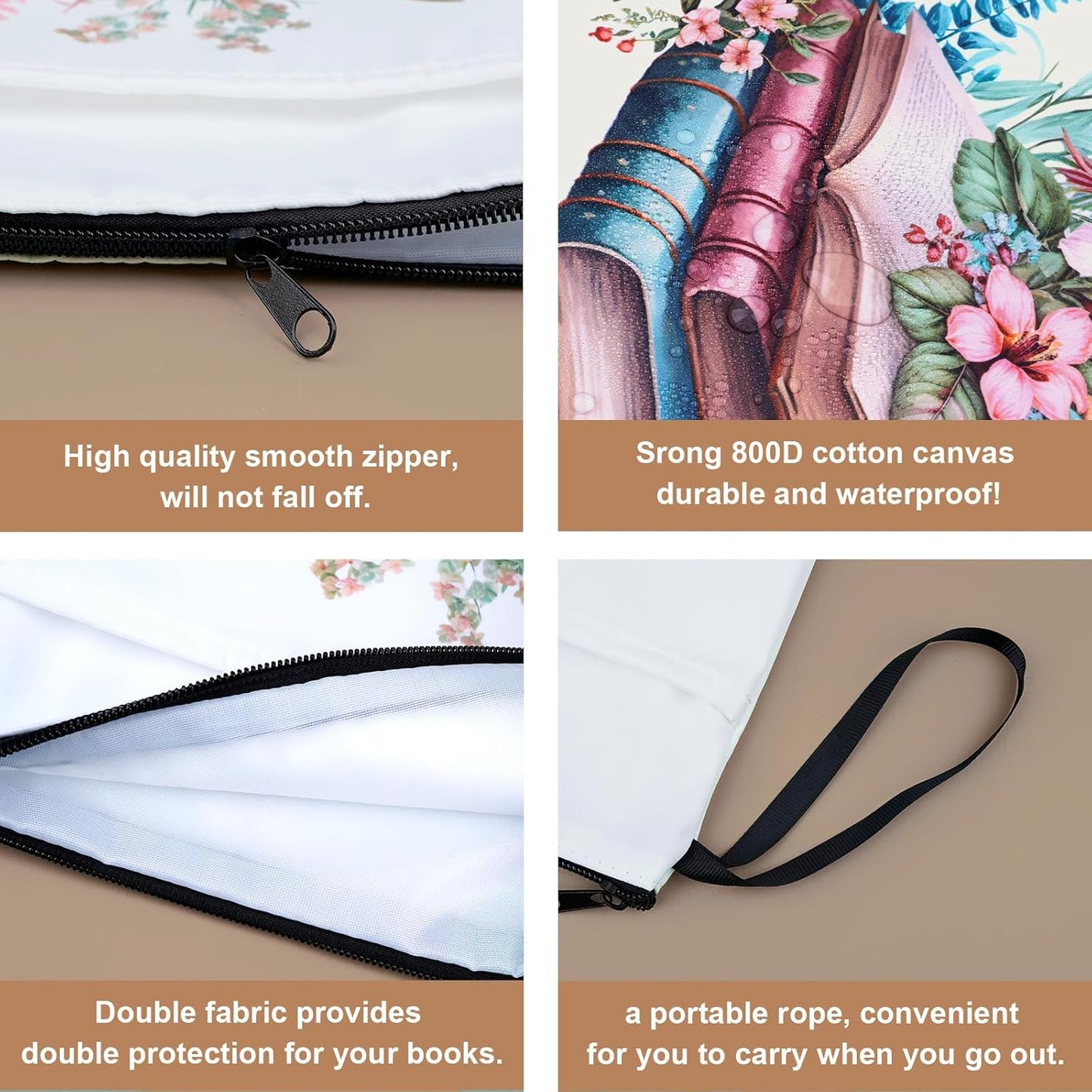 Fantasyon Book Sleeve Waterproof Book Protector Book Pouch with Zipper and Front Pocket, Floral Print Book Covers for Paperback Book Lovers Gifts Teacher Student, 11.65 x 9.45 inches