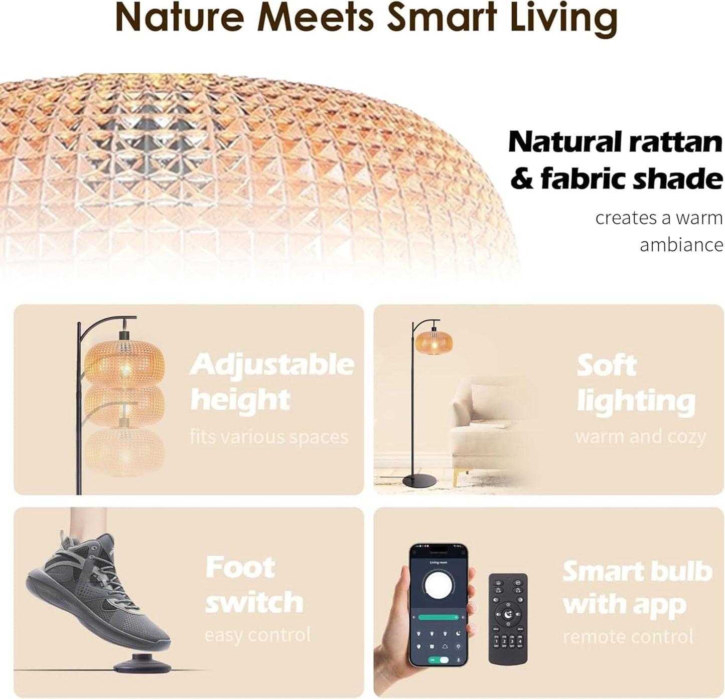 Modern Floor Lamps for Living Room, Dimmable Tall Standing Lamp with Amber Shade & Remote Control, Glass Floor Lamps for Bedroom Office Corner, 1 x 12W LED Bulb Included