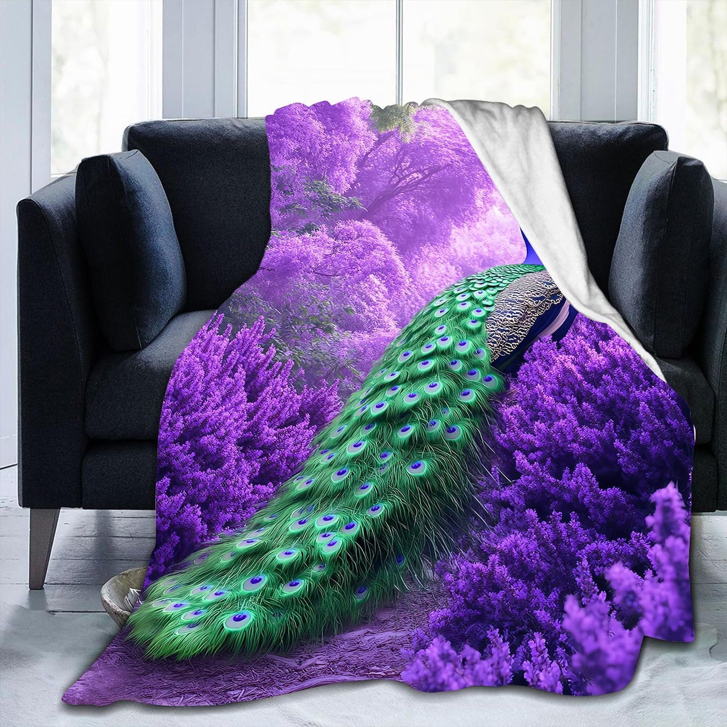 Peacock Gifts for Women, Super Soft Graceful Peacock Decor Purple Lavender Throw Blanket Gifts for Women Girls, Peacocks Stuffed Animal for Kids, Warm Cozy Fuzzy Plush Fleece Flannel Blankets 60"x50"