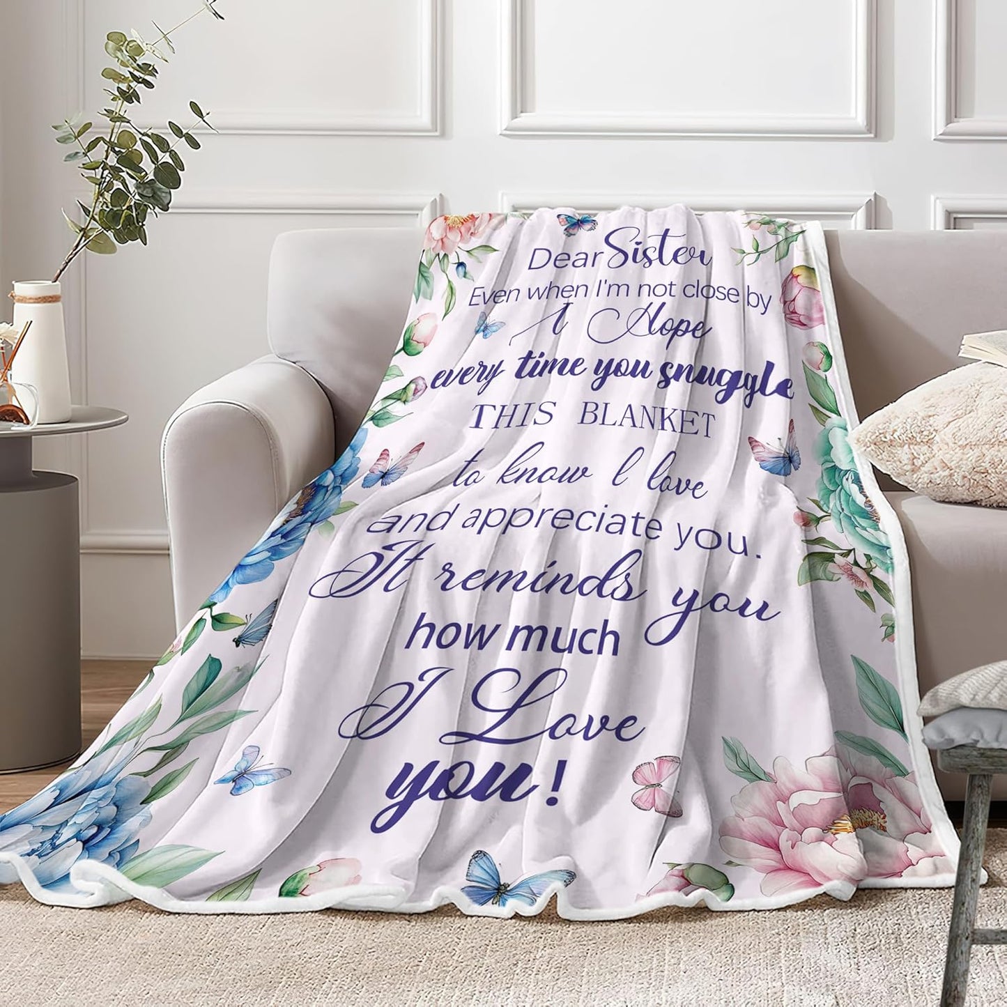 Sister Birthday Gifts Throw Blanket Gifts for Sisters, Happy Birthday Gift from Brother/Sister - Unique Present for Big/Little Sis on Graduation, to My Sis Cozy Soft Throw Blanket
