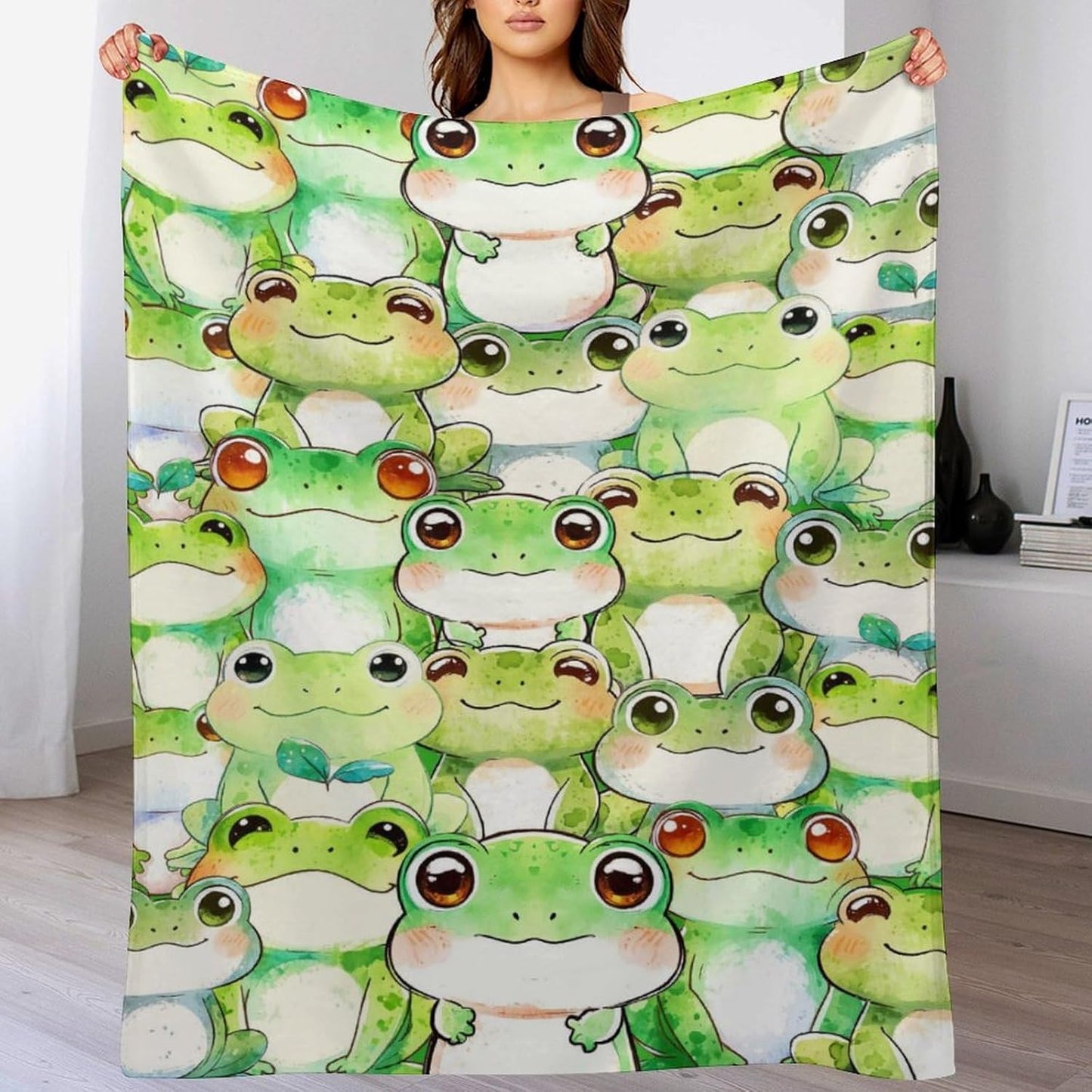 Frog Throw Blanket - Soft Flannel Blankets for Teens Adults Women Men Frog Lovers - Warm Throw Blankets for All Season Lap, Chair, Sofa, Couch, Bed - 80"x60"