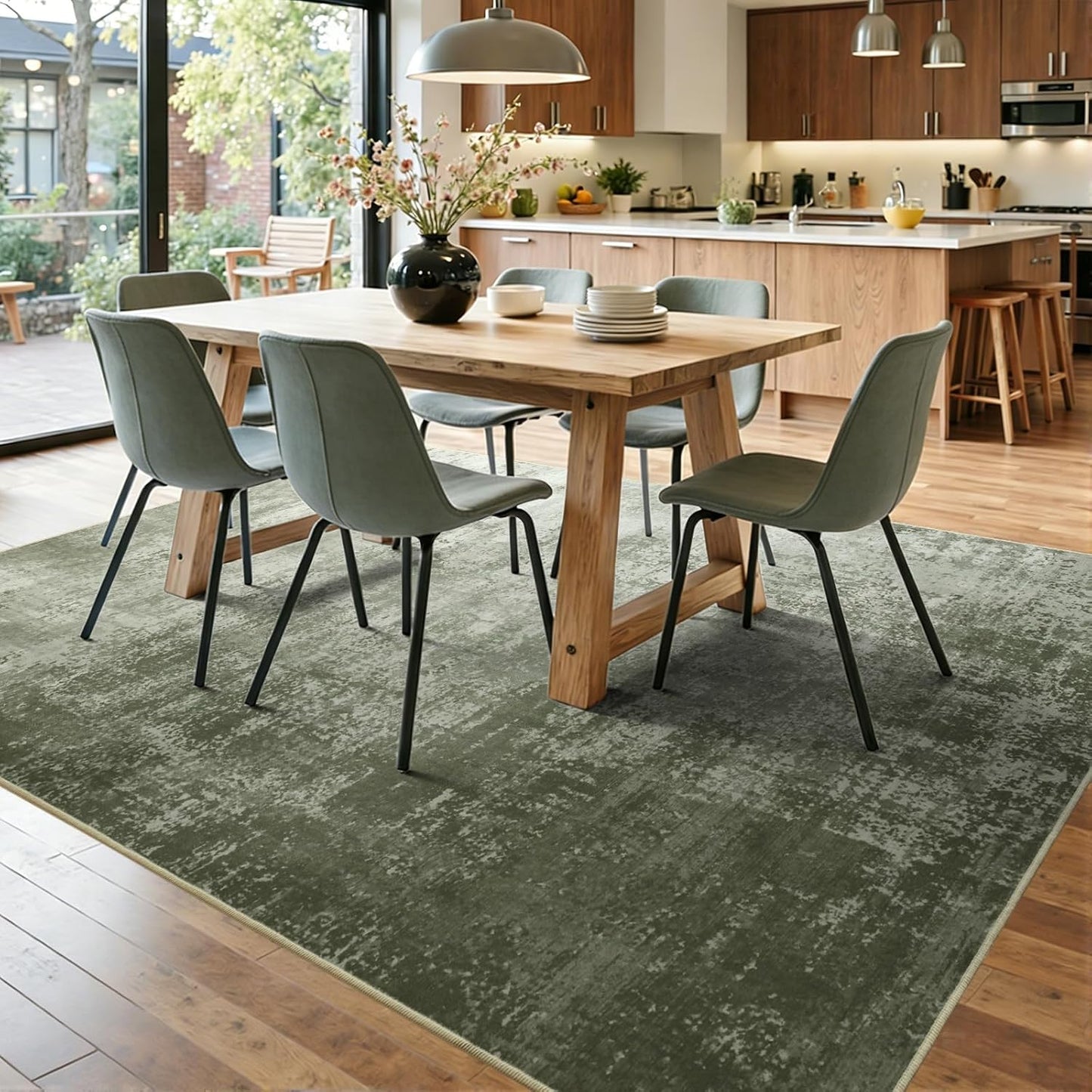 4x6 Ft Area Rugs for Living Room, Soft Non-Slip Washable Rugs Modern Abstract Pattern Carpet for Bedroom Indoor Floor Nursery Home Decor (Green)