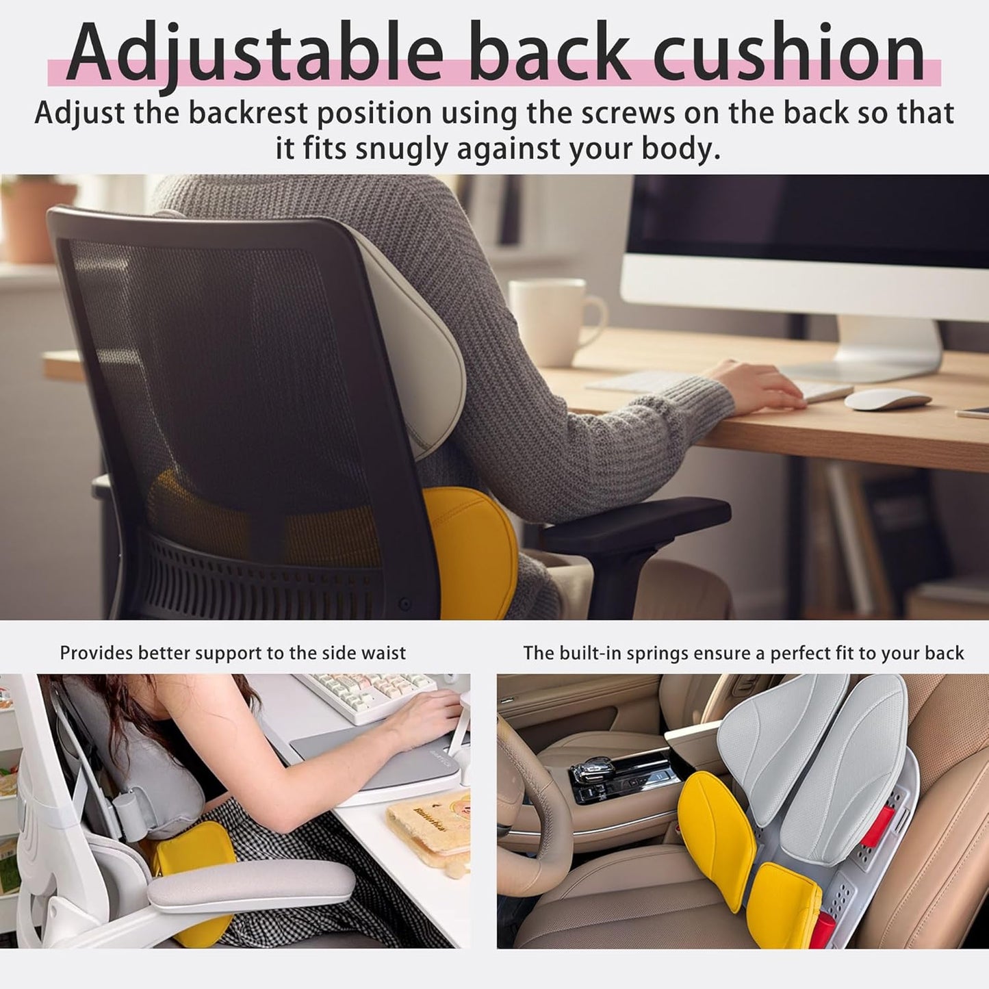 Lumbar Support Pillow for Office Chair, Office Home Must Haves, Back Support for Car, Back Cushion, Back Support Pillow for Chair, Height Adjustable, Dynamic Tracking of Back Movement