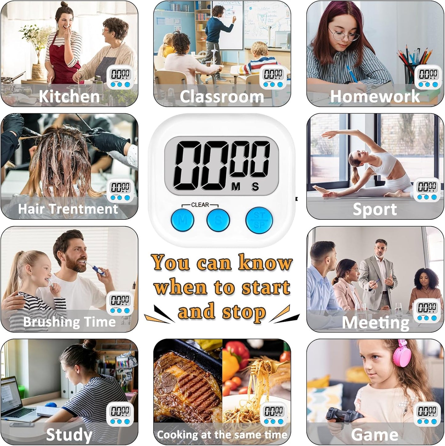 ZILLEEN Classroom Timers for Kids Classroom Magnetic Digital Kitchen Timers for Cooking Teachers Gym Game 6 Pcs