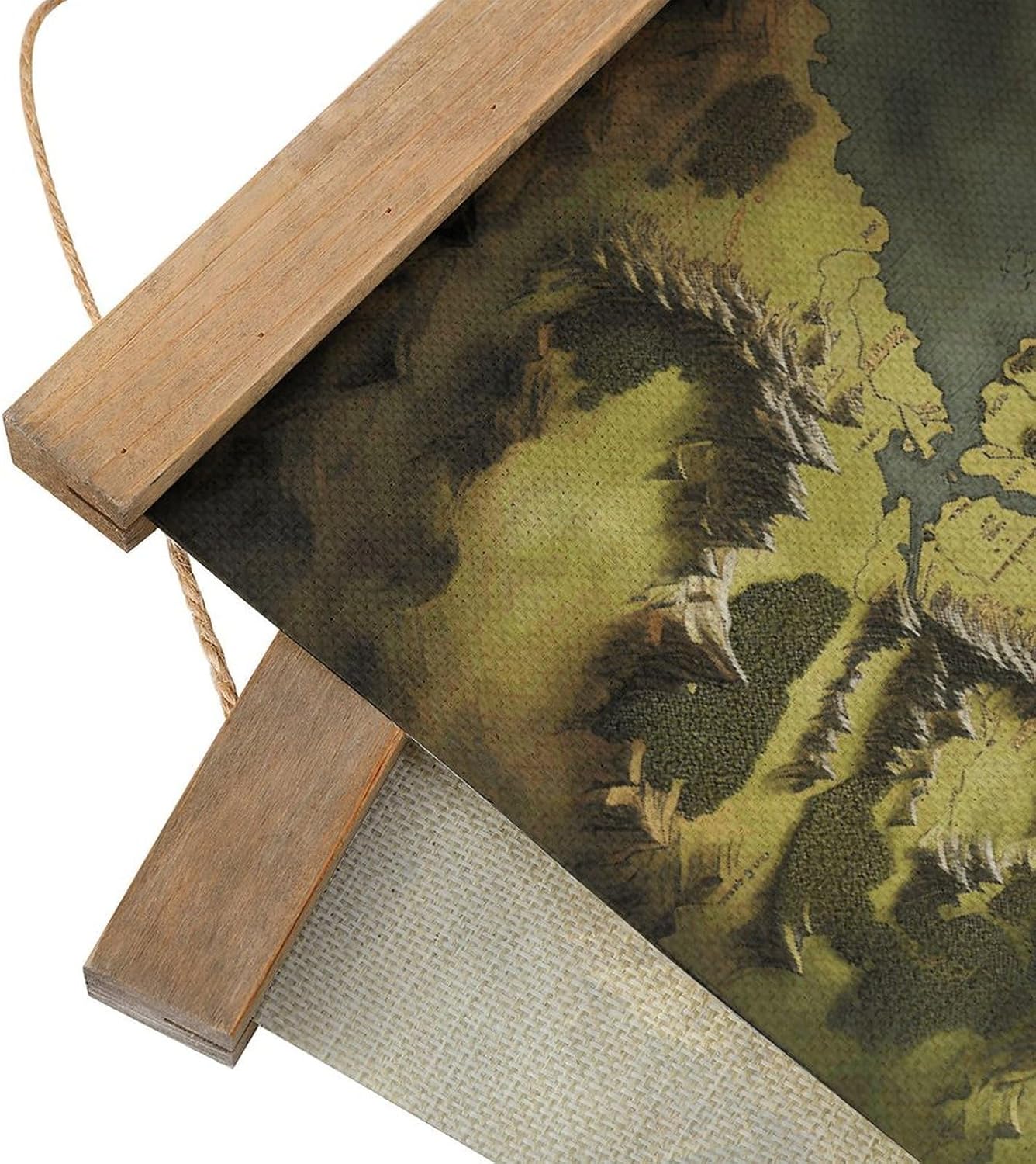 Vintage Middle Earth Map Poster with Wooden Frame Personalized Linen Hanging Scroll Painting Rustic Wall Hanging Illustrative Modern Artwork Decor for Home Living Room Bedroom Office