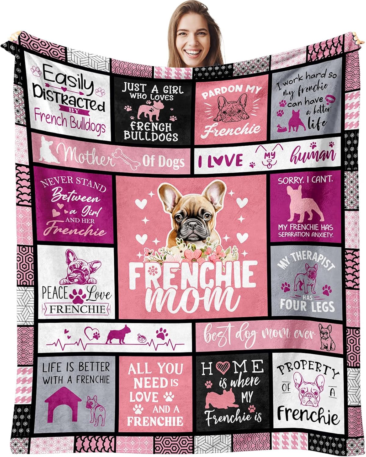French Bulldog Gifts, Frenchie Gift for Women, French Bulldog Gift for Lovers/Kids/Owner, Frenchie Mom/Themed Gift Throw Blanket 60" x 50"