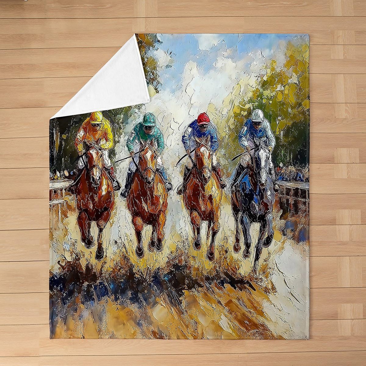 Erosebridal Racing Horse Fleece Blanket Throw 50x60 Derby Sport Theme Flannel Blanket for Boys Men Farmhouse Western Cowboy Fuzzy Plush Throw Galloping Horse Wildlife Equestrian Pattern,Brown