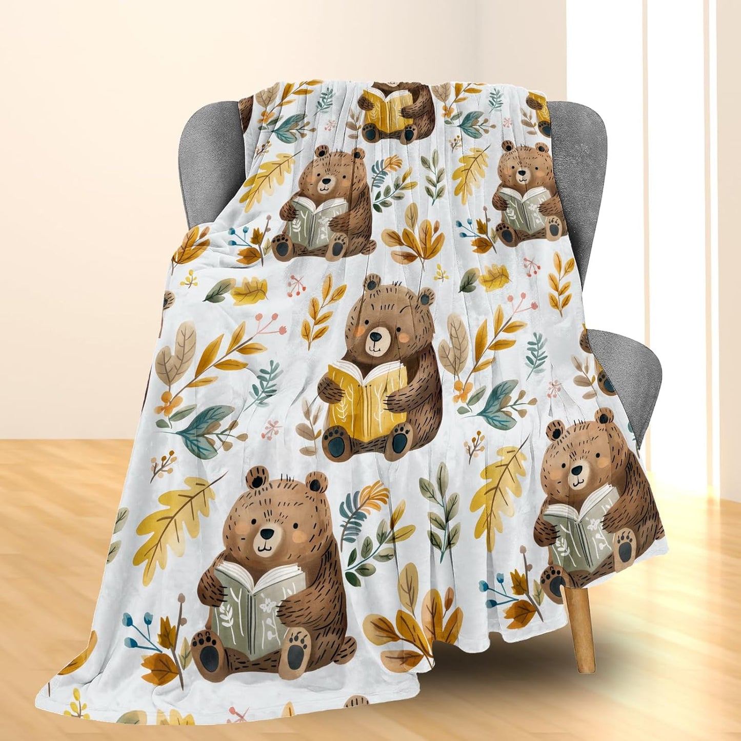 Cute Bear Blanket, Soft Warm Lightweight Animal Flannel Throw Blanket for Couch, Bed, Travel & Outdoor, Cozy Fluffy Fuzzy Blankets for Women Men, Home Decor 50×40 in