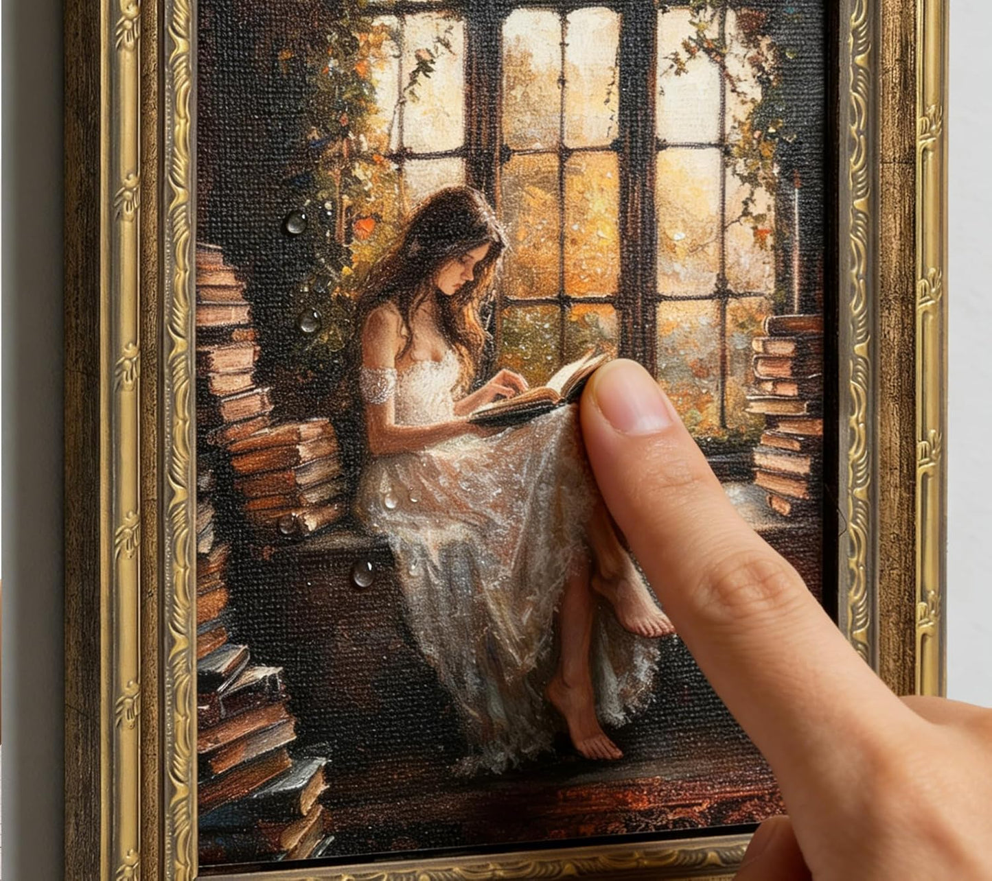 Gold Framed Canvas Wall Art, Vintage Woman Reading Book Painting Picture Wall Decor, Dark Victorian Preppy Poster Print Artwork for Bedroom, Living Room, Study Office, Home Decoration 9x11inch
