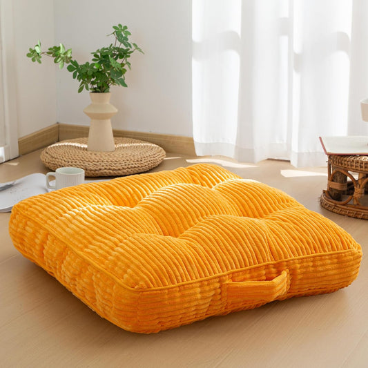 HIGOGOGO Floor Pillow Cushion for Adults, Meditation Cushion Pillow, Large Square Floor Sitting, Tufted Corduroy Cover, for Tatami Living Room or Yoga, 22x22 Inch, Orange