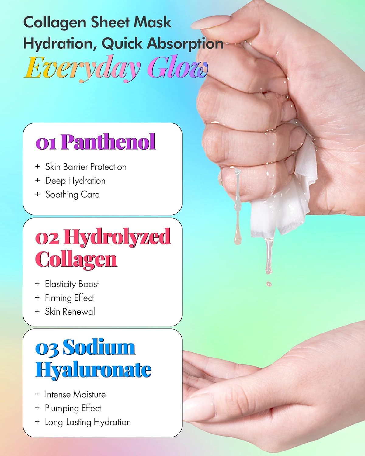 DERMAL 78 Combo Pack Collagen Essence Korean Face Mask - Hydrating & Soothing Facial Mask with Panthenol - Hypoallergenic Self Care Sheet Mask for All Skin Types - Natural Home Spa Treatment Masks