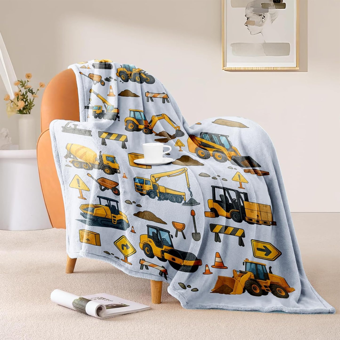 Construction Trucks Kids Blanket, Truck-Themed Throw for Boys & Girls, Gift for Birthday Christmas Holidays & Back to School, 50'' x 60'' Kids Room Decor, Nap Couch Bed Layer