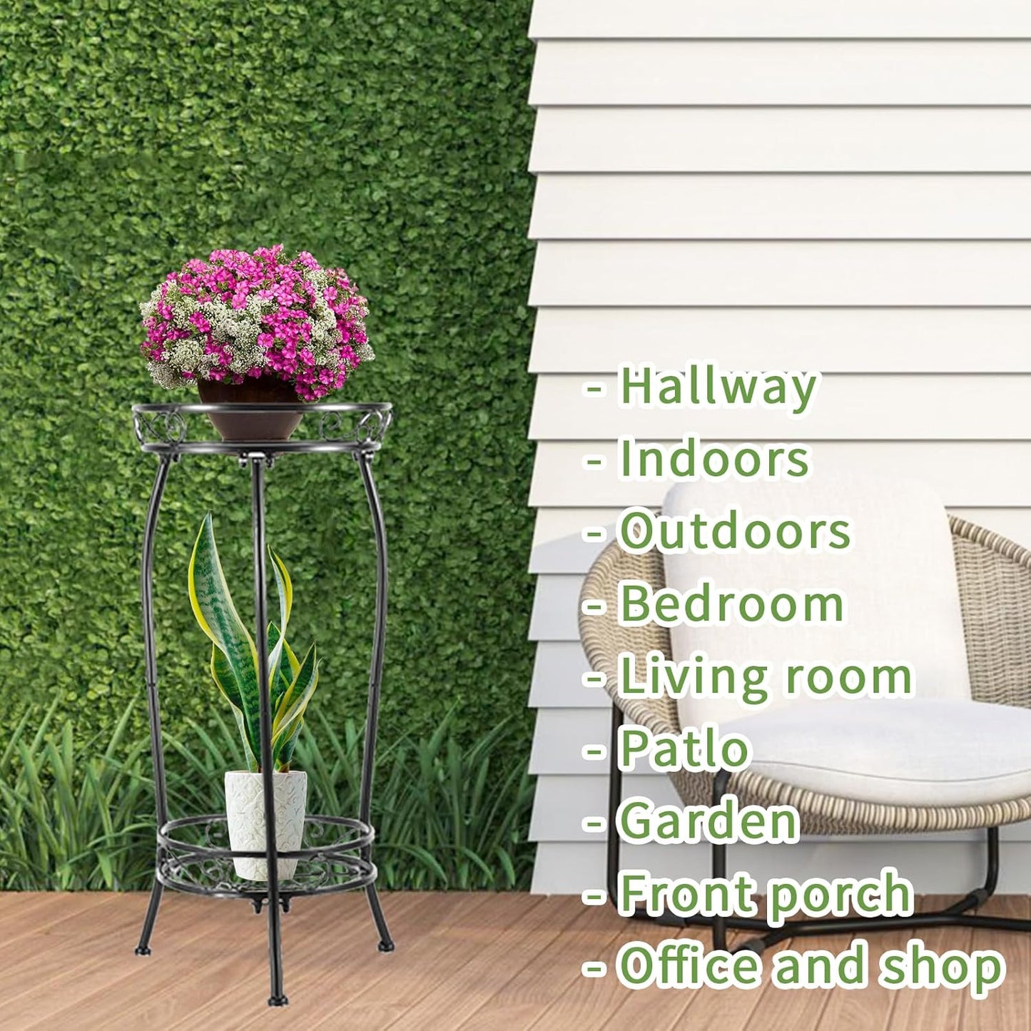 Plant Stand Indoor Outdoor，Tall Black Metal Rustproof Stable Plant Stands，2 Tier 27.1 inch (2PS-Iron)