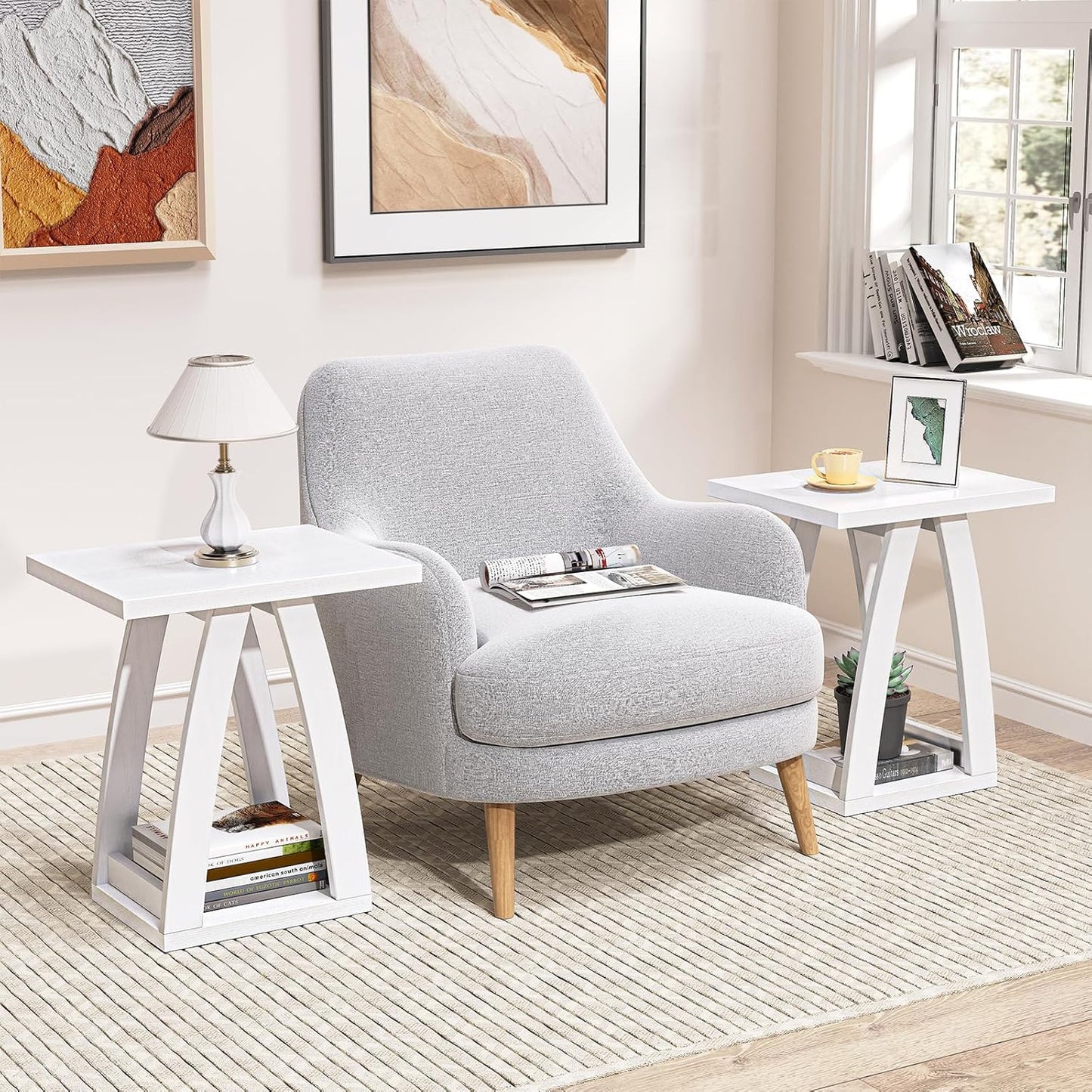 End Tables Living Room Set of 2. Side Tables Living Room. Side Table Beside Sofa. Modern End Table for Home. White End Tables Set of 2