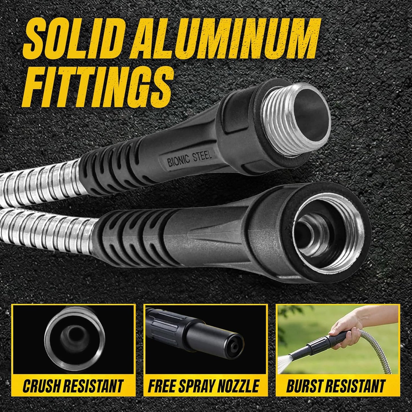 Bionic Steel 25 Ft Metal Garden Hose with Nozzle, 25Ft x 5/8 In. Premium 304 Stainless Steel Metal Water Hose, Flexible Non Kinking, Lightweight, Heavy Duty, for Yard, Outdoor