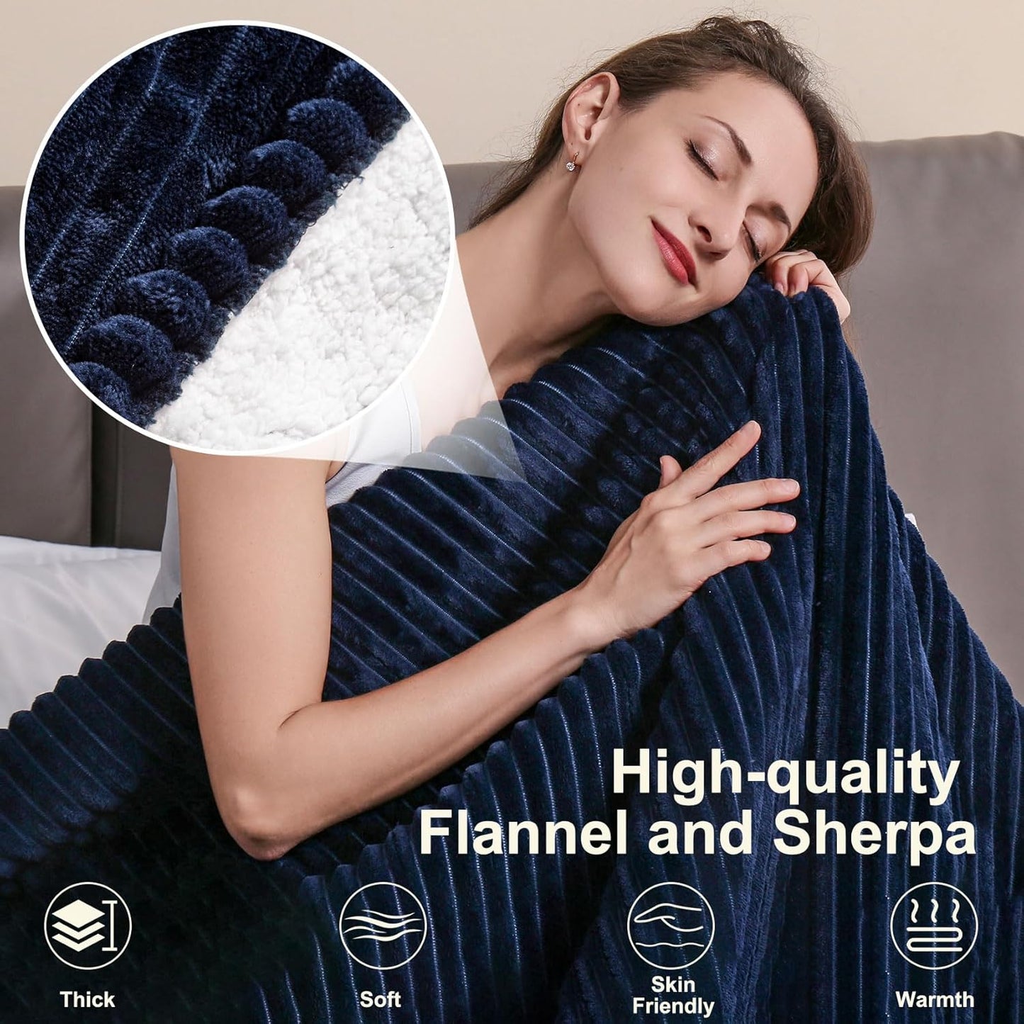Tefici Heated Electric Blanket Full Size 72"x84" 6 Levels Over-Heat Protection Fast Heating 1/3/6/9 Hours Auto-Off,Heating Blanket Full Size,Soft Flannel to Sherpa ETL&FCC Certified Blue