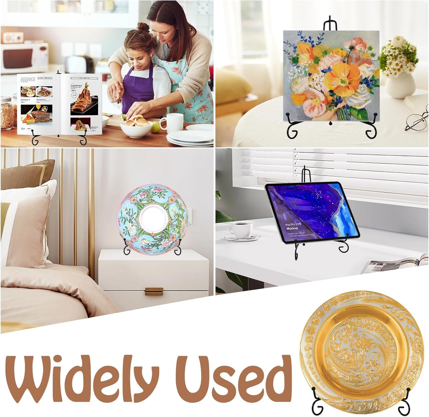 10 Pack Plate Stands for Display,Plate Display Stand,Picture Frame Holder Stand,Book Display Stand,Black Iron Plate Holders for Displaying Photo Frame,Decorative Plates,Arts (10 Inch,Foldable)