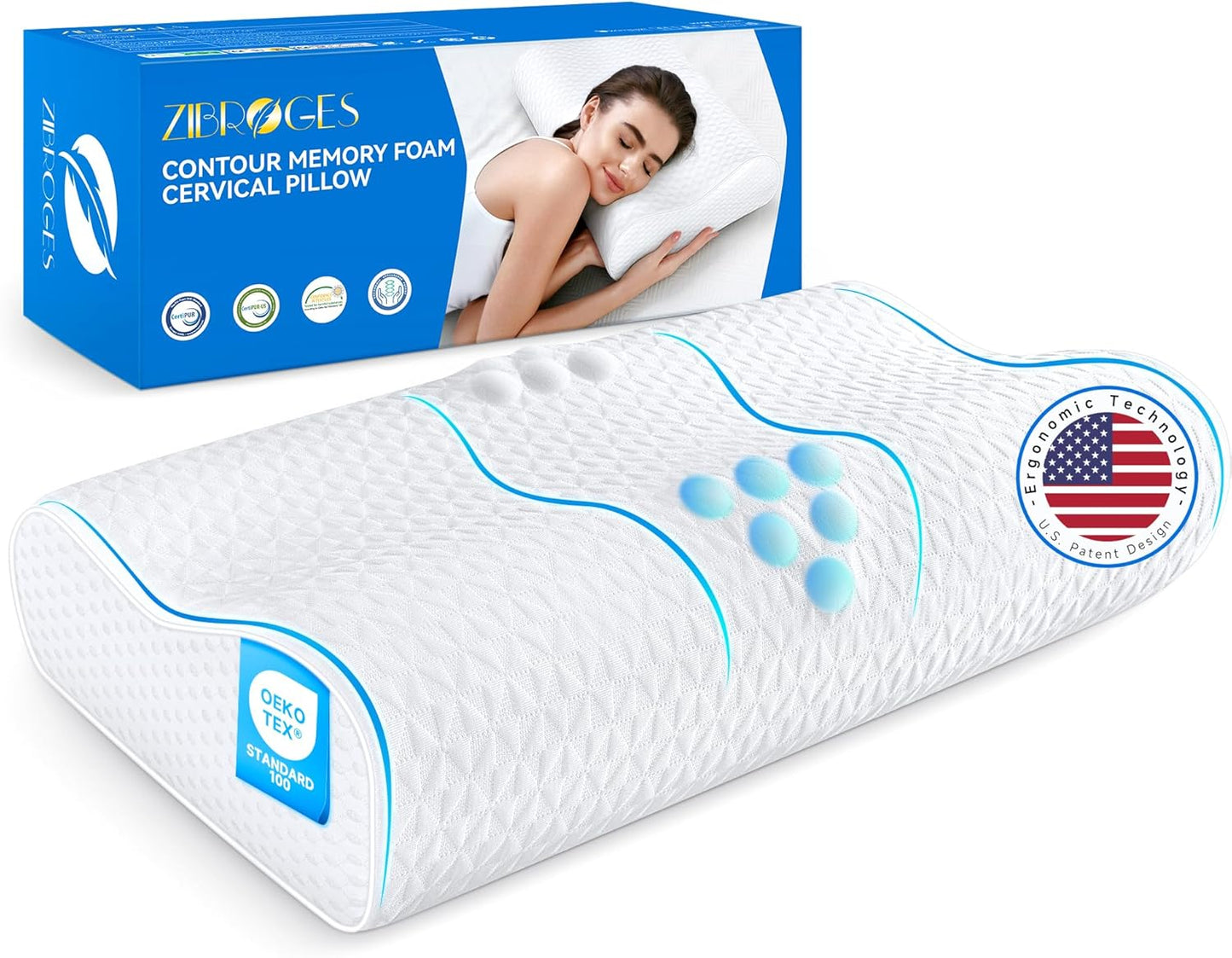 Cervical Neck Pillow for Pain Relief- Queen Size Adjustable Cooling Pillow for Sleeping, Memory Foam Pillows for Neck Shoulder, Ergonomic Contour Bed Pillow for Side, Stomach & Back Sleepers