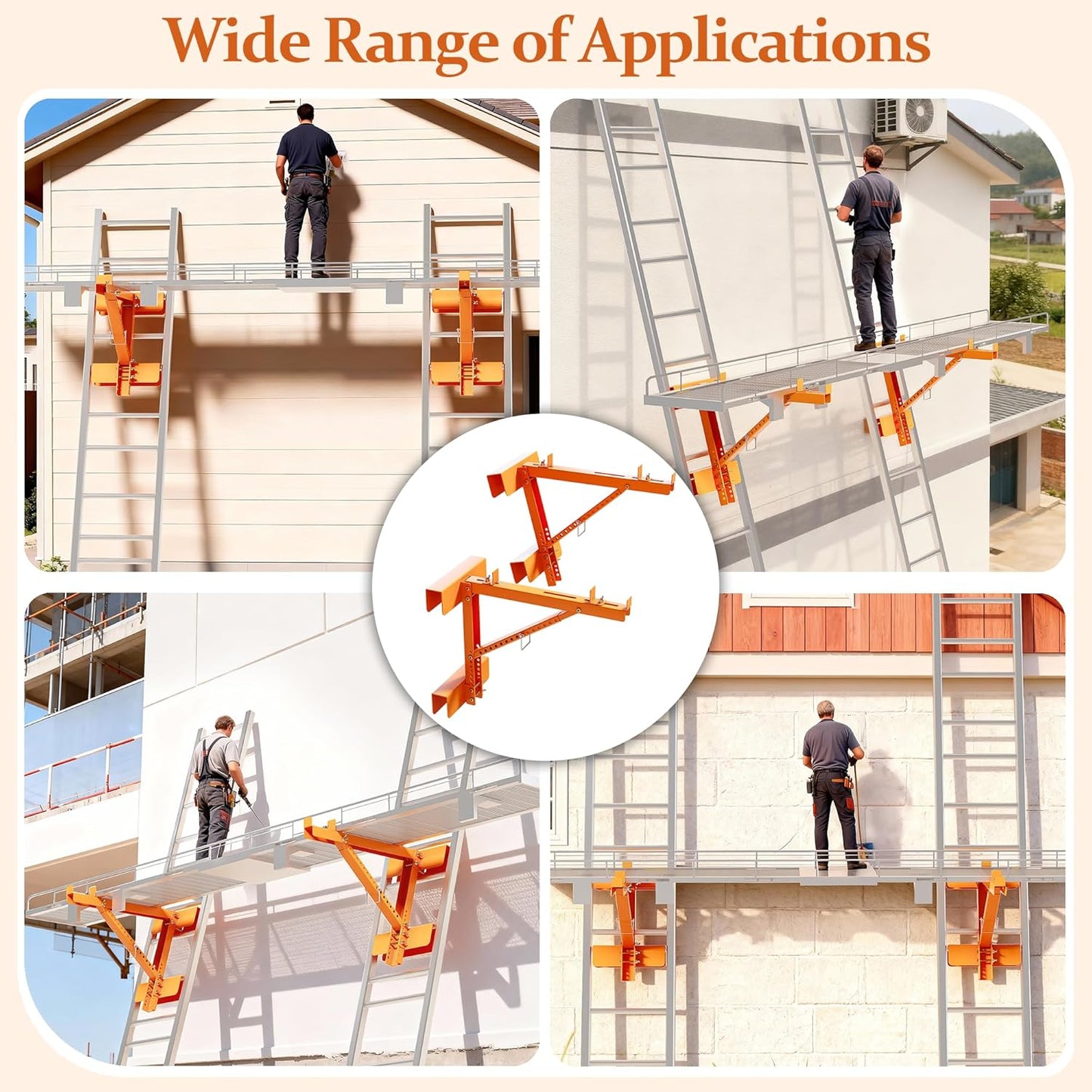 2 Pack Ladder Jacks for Scaffolding Platform, Heavy-Duty Steel Ladder Jacks Scaffold Bracket 350 Lbs Capacity, Adjustable Ladder Jack, Two-Rung Short Body Extension Ladder Jack for Jobsite 20'' Stage