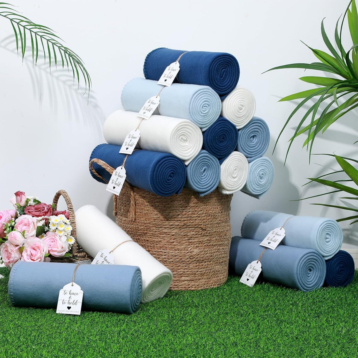 48 Pack Wedding Fleece Blankets Bulk 50 x 60 Inch Soft Lightweight Throw with to Have to Hold Card for Guests Lap Sleepover Spa Slumber Favors Gifts for Seasons (Gradient Blue)