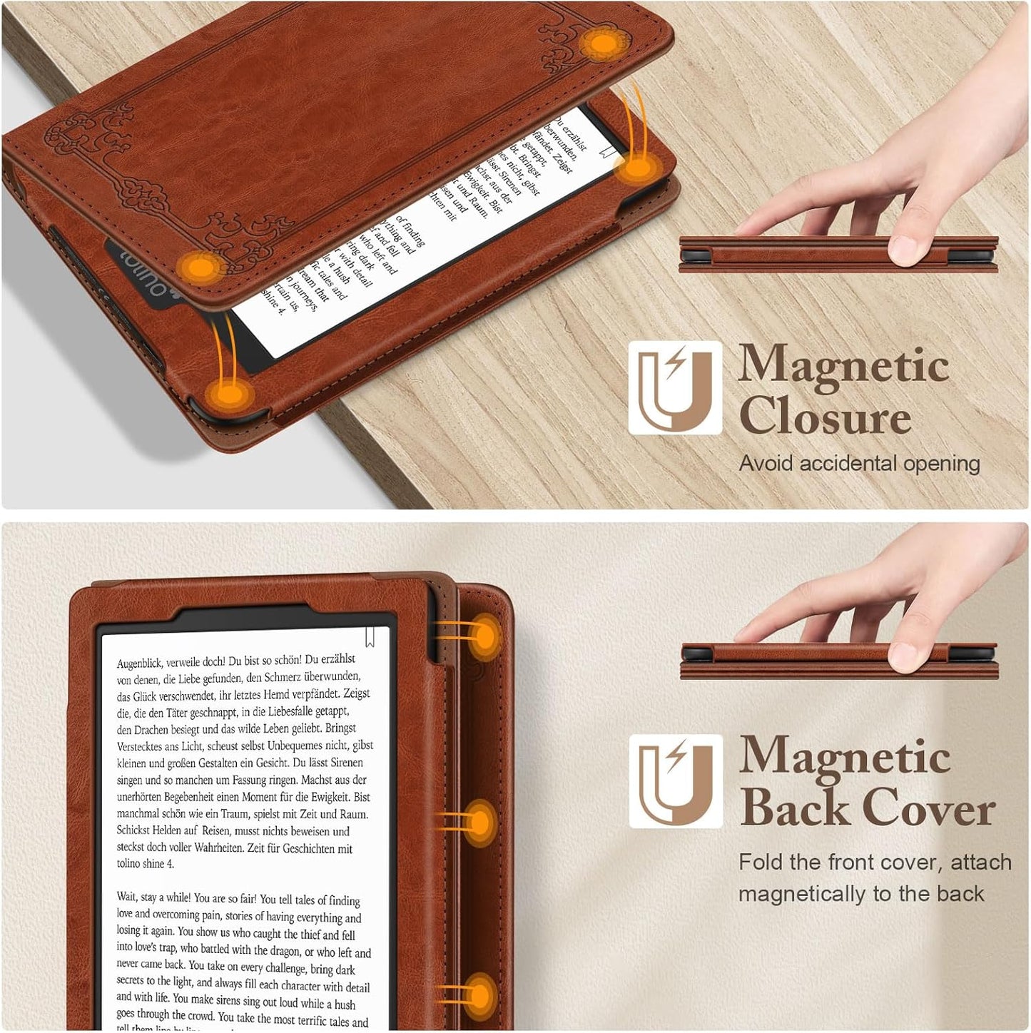 Fintie Stand Case for 6" Kobo Clara Colour (2024) /Clara BW (2024) /2E (2022) eReader - Premium PU Leather Protective Cover Auto Sleep/Wake with Card Slot and Hand Strap, Brown