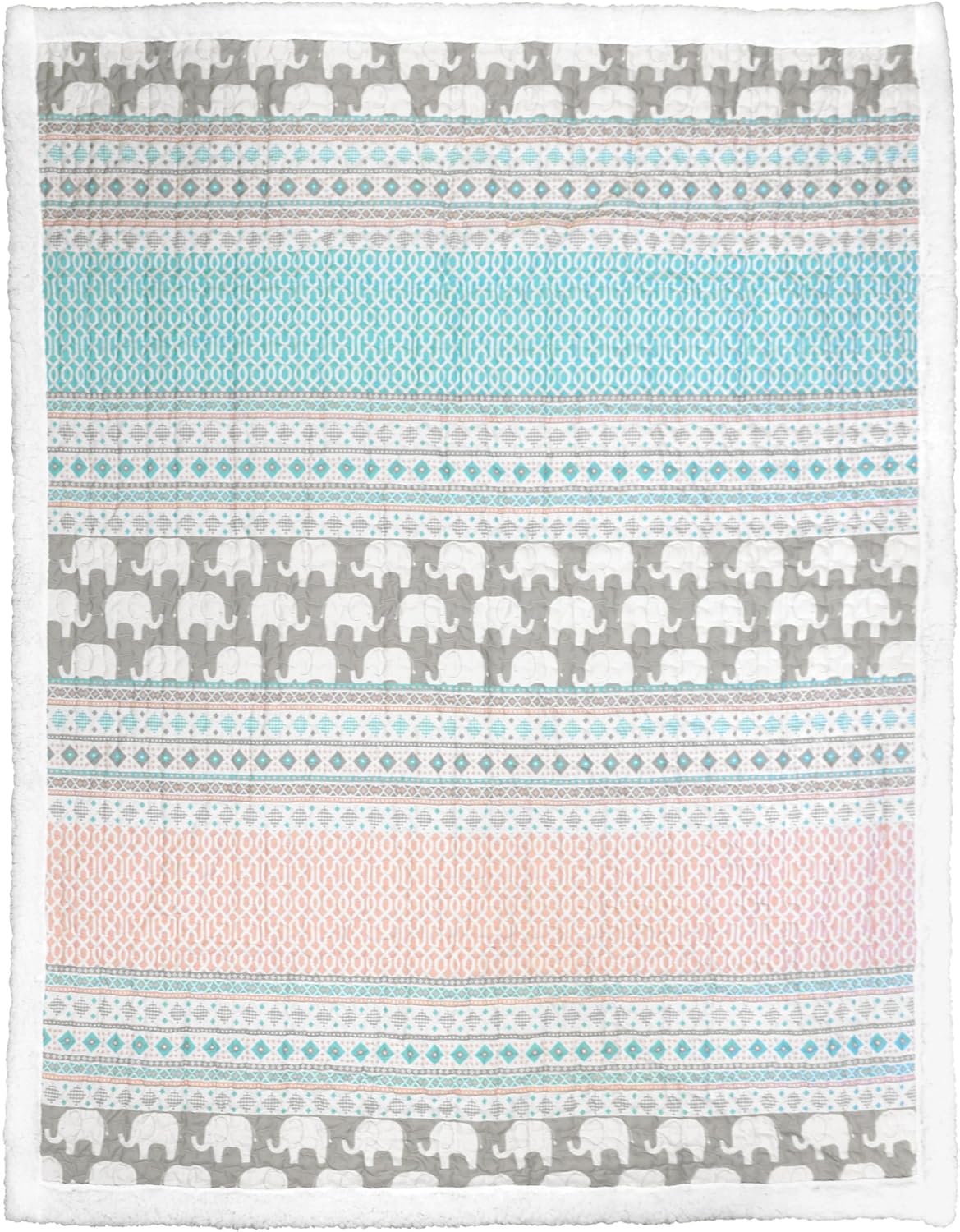 Lush Decor Elephant Stripe Fuzzy Reversible Sherpa Throw Blanket 60” x 50” Turquoise & Pink