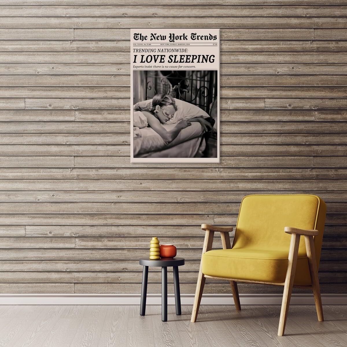 Retro Newspaper Wall Art Vintage Feminist Aesthetic Poster Black and White Canvas Print Funky Girl I Love Sleeping Art for Women Girly Bedroom Dorm Wall Decor 8x12inch Unframed