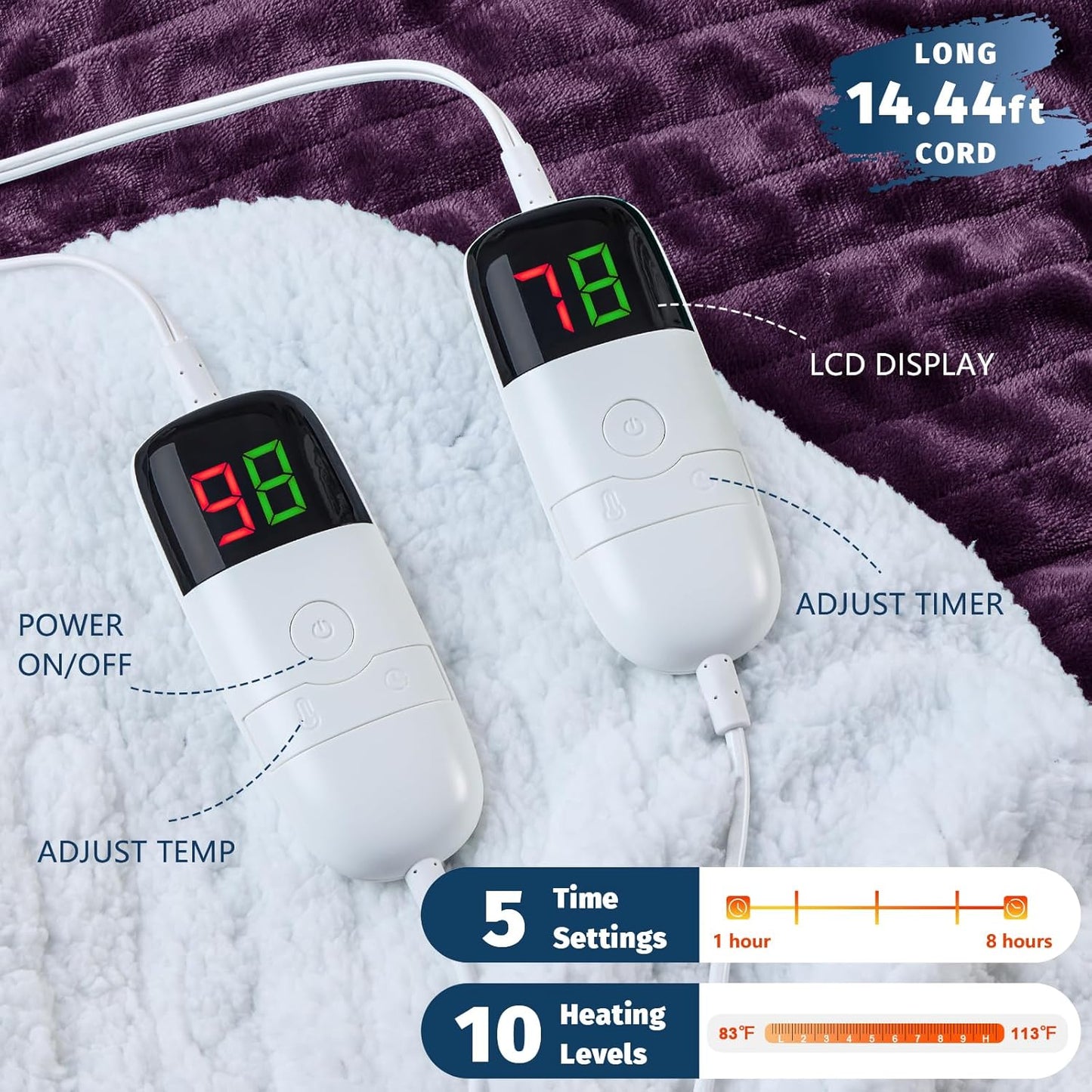 BOMOVA Heated Electric Blanket Queen- 84" x 90" Heating Blanket with 10 Heating Levels & 8 Hours Auto Off, Warm Flannel Blanket, Christmas Birthday Gifts for Women