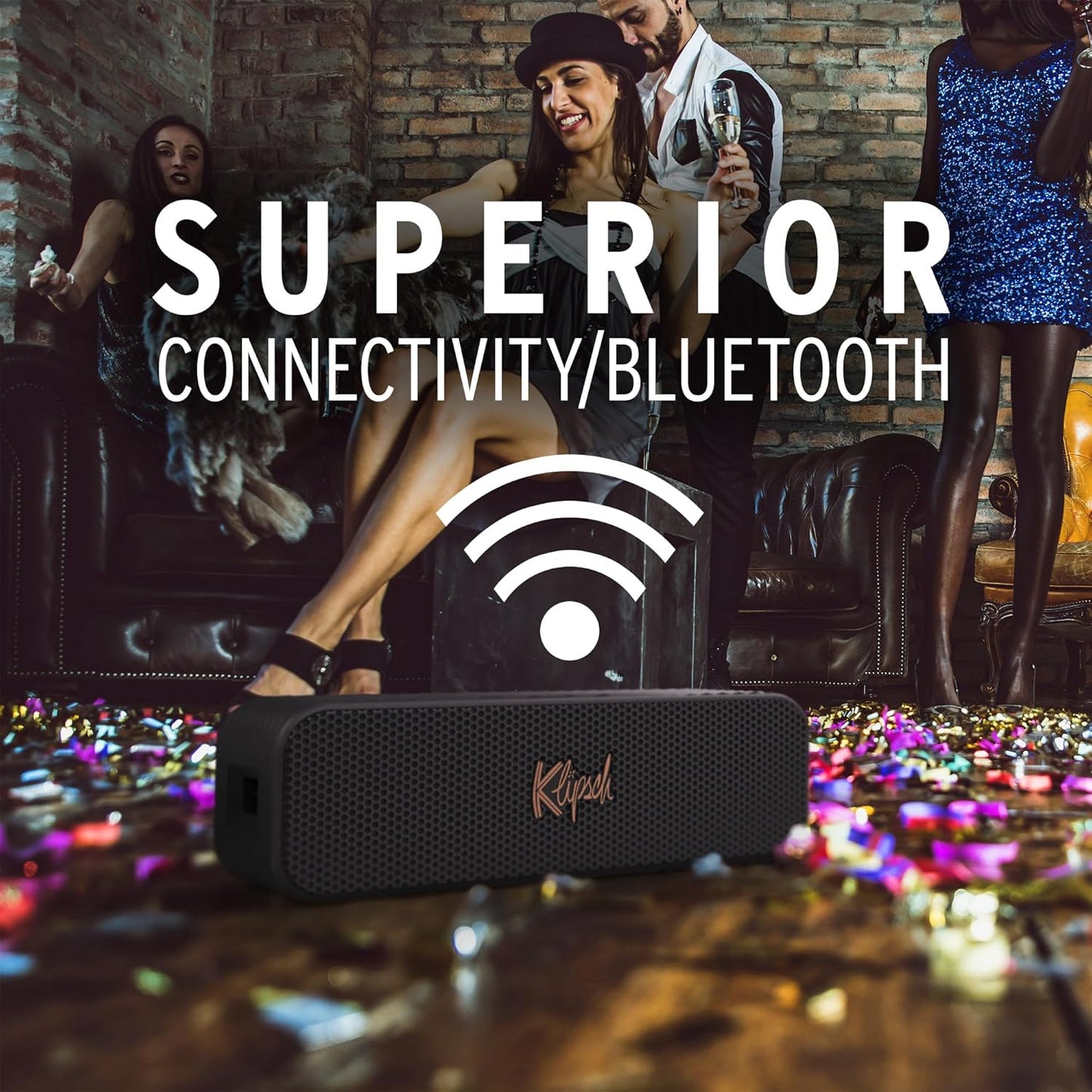 The Klipsch Detroit Portable Bluetooth Speaker with Dual 1" tweeters and 3" woofers, IP67 dust and Waterproof Rating, 20 Hours of Playtime for a Premium Live Concert Experience