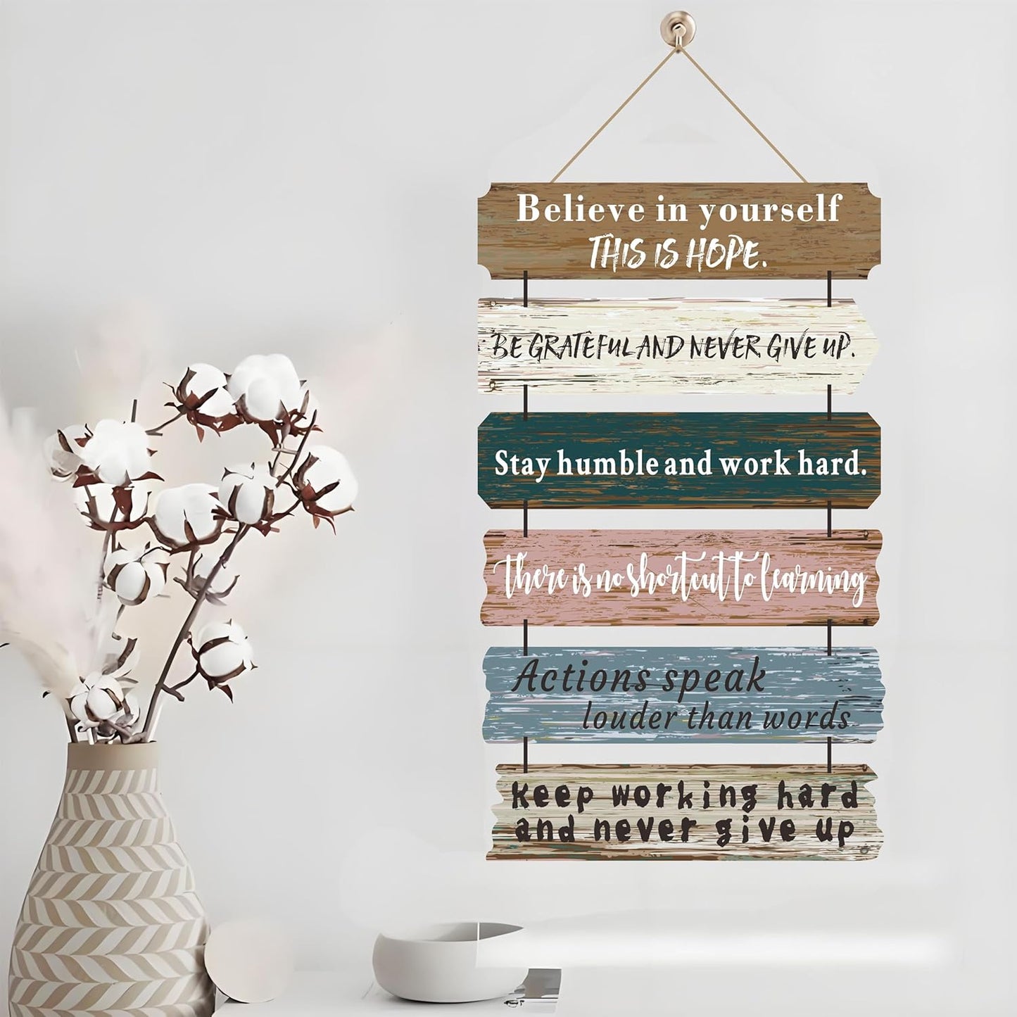 Office Motivational Wall Art Decor, Wood Rustic Hanging Motivational Wall Art Decor Sign, Inspiring Positive Quotes Wall Art, Christian Teachings Faith Wood Decor for Home Living Room Bedroom Bathroom Classroom Gym 12"x20" (6)
