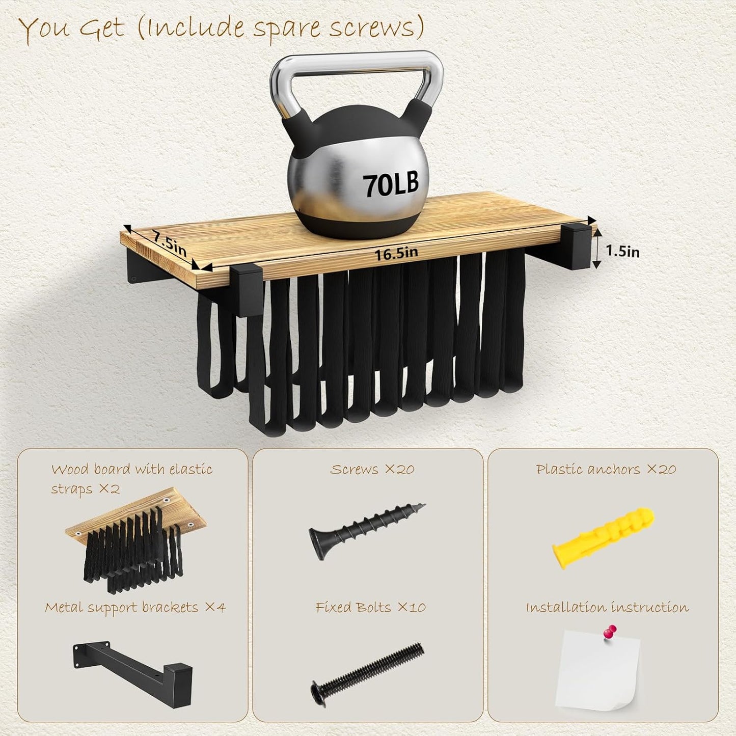 2 Set of Floating Bookshelf, Pine Wood Invisible Bookshelf, Hanging Bookshelves for Wall, Unique Space Saving Wall Bookcase (16.5L×8.7W×1.5H)