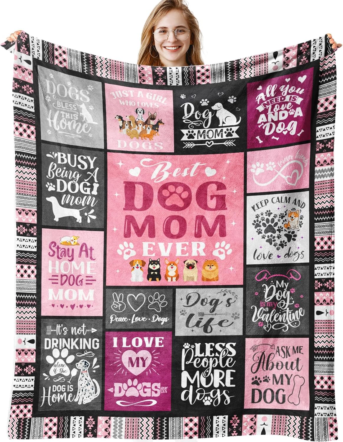 Dog Mom Blanket Gifts for Women, Soft Flannel Best Dog Mom Throw Blanket Birthday Gift for Dogs Owners Moms, Dogs Lovers Gifts for Women Aldult 50"x40"