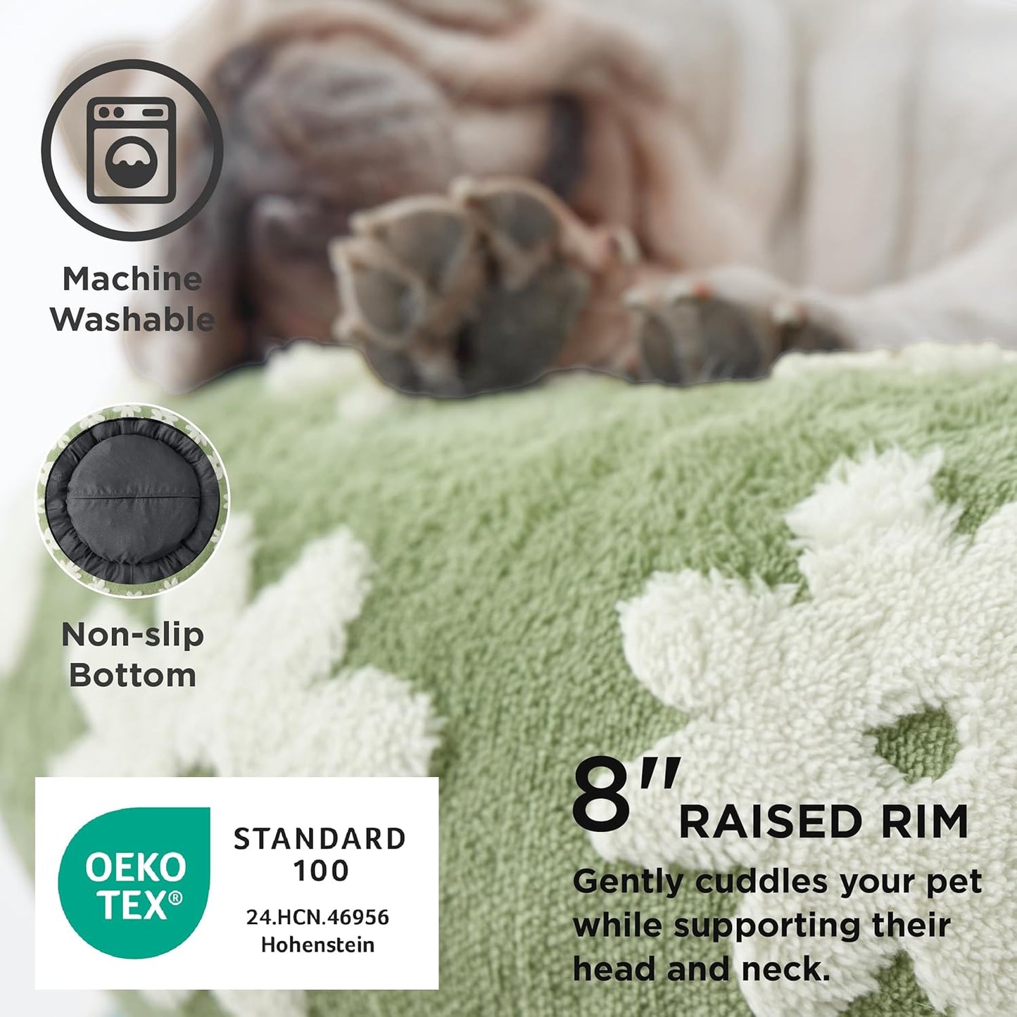 Lesure Shown on TV Donut Medium Dog Bed - Round Cat Beds Indoor Present for Calming Pets with Washable Cover, Home Decor Cute Modern Beds with Jacquard Shaggy Plush & Anti Slip Bottom, 30 Inch, Green