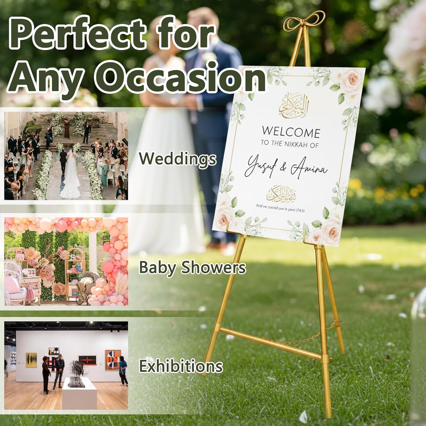 Gold Easel Stand for Sign, 55'' Adjustable Easel Stand for Display, Metal Easel Display Stand Heavy Duty(Round Tube)