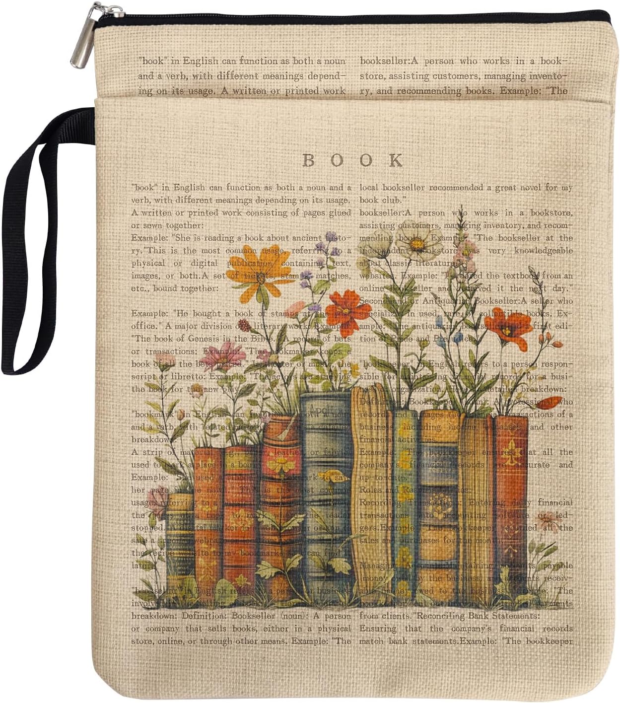 Bookish Flower Blossoms Book Sleeve Pouch, Book Lovers Gifts Book Covers Protector for Paperbacks with Handle for Reader Bookworm, Book Club Gifts for Chritsmas, Reading Accessories for Student