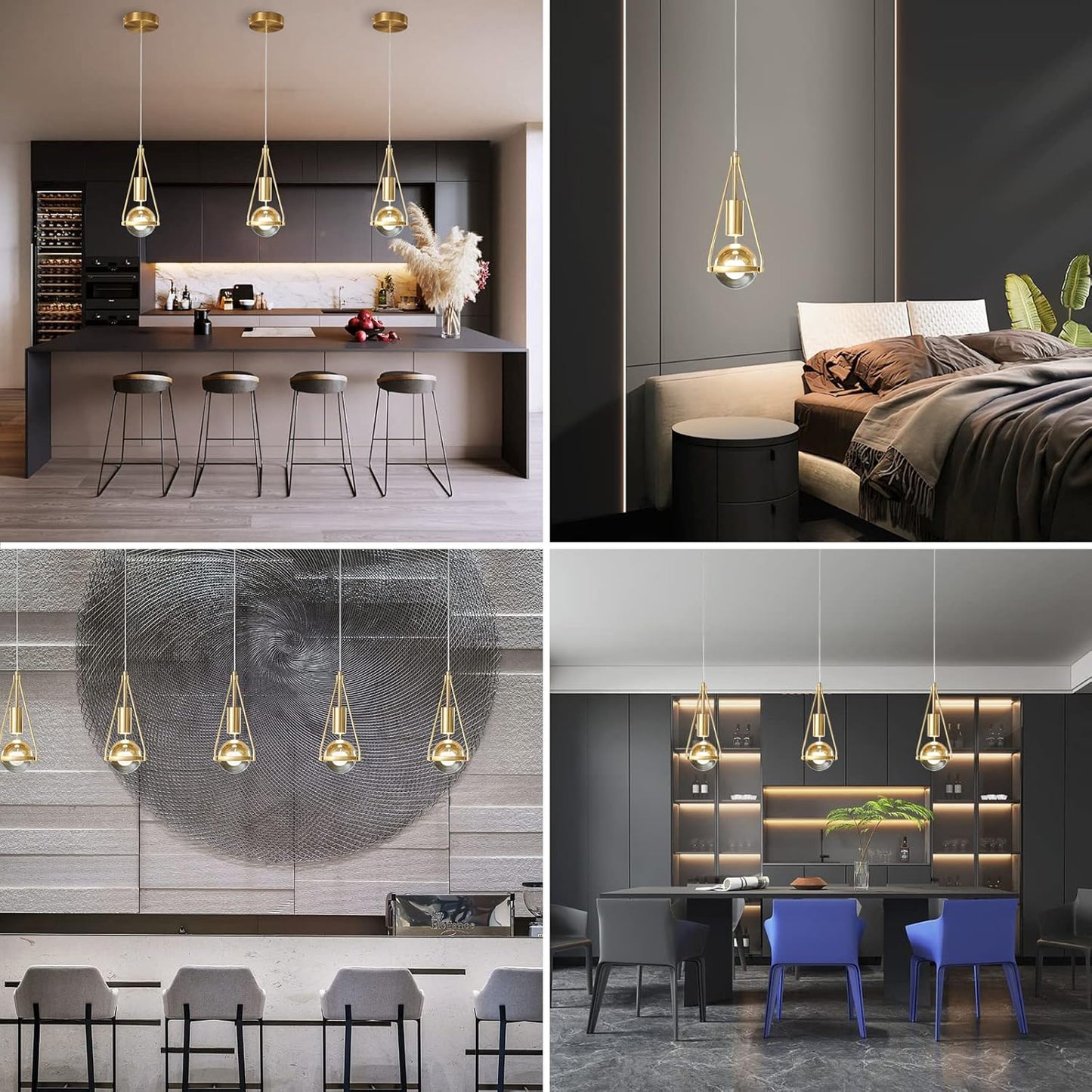 Gold Dandelion Pendant Light in Brushed Brass Finish, 1-Light Mini Globe Modern Crystal Kitchen Island Pendant Lighting Dimmable LED Hanging Ceiling Light Fixture for Bathroom Bedroom
