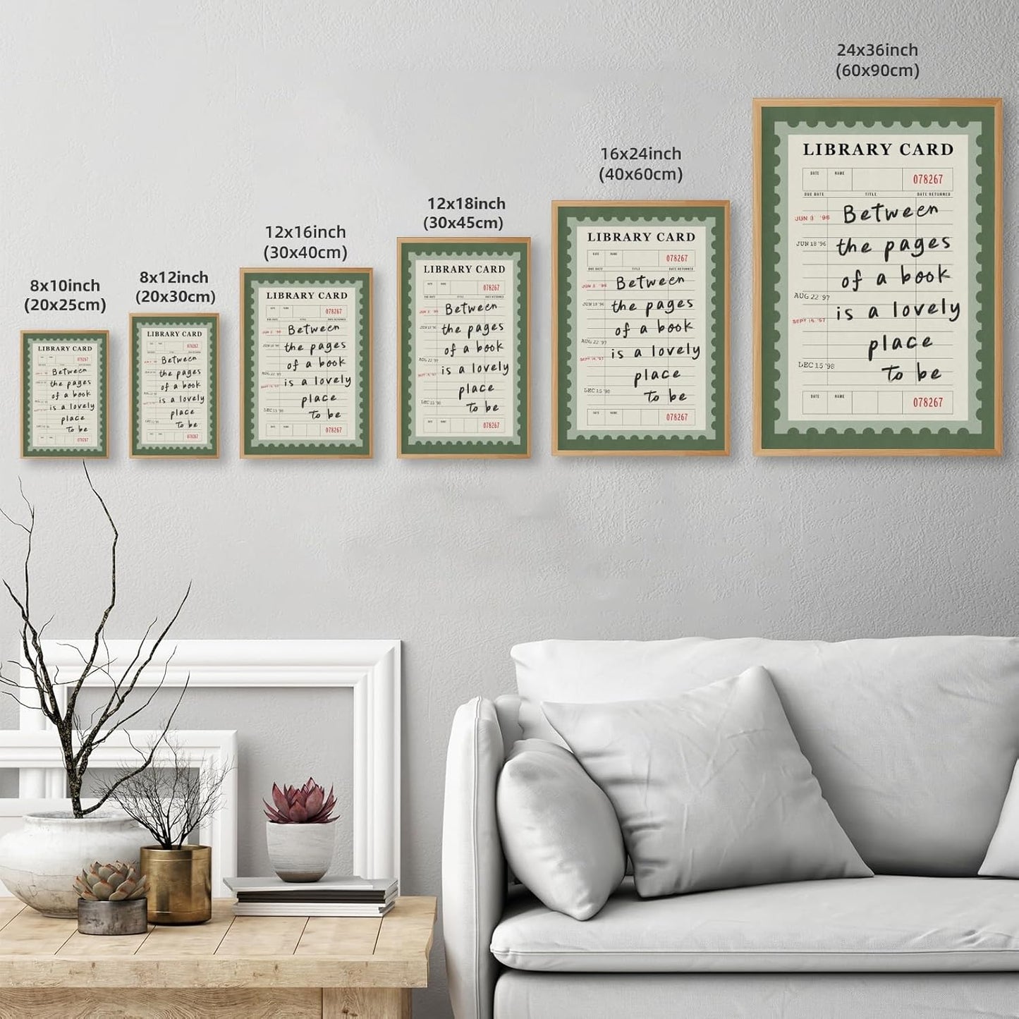 Framed Between The Pages Book Wall Art Green Library Card Print Trendy Book Lover Aesthetic Poster Vintage Cute Reading Quote Bookish Wall Decor for Study Room Girl Room 12x16inch Wooden Frame