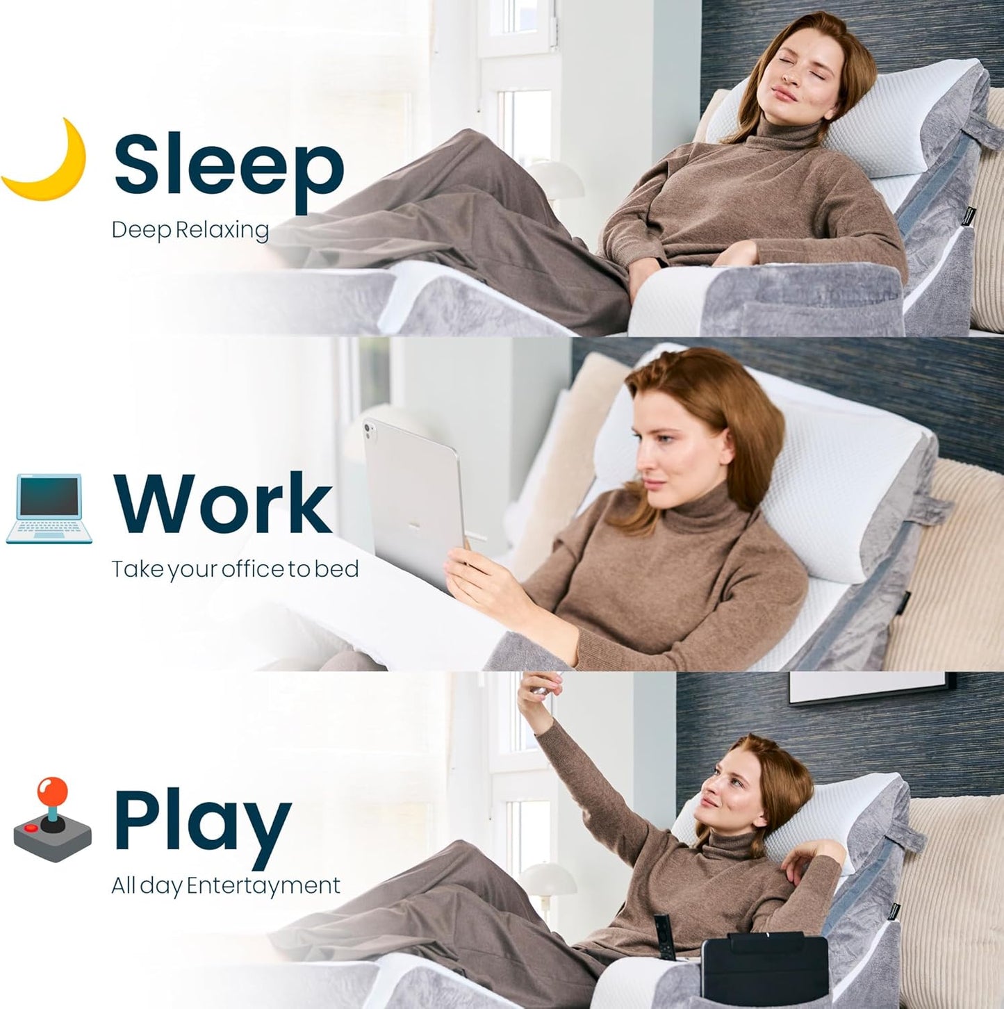 8 Piece Orthopedic Wedge Pillow Set – Adjustable Memory Foam for Sleeping, Post-Surgery Recovery, Back & Leg Pain Relief, Acid Reflux & GERD, Sit Up in Bed, Cup Holder & Tablet Slot