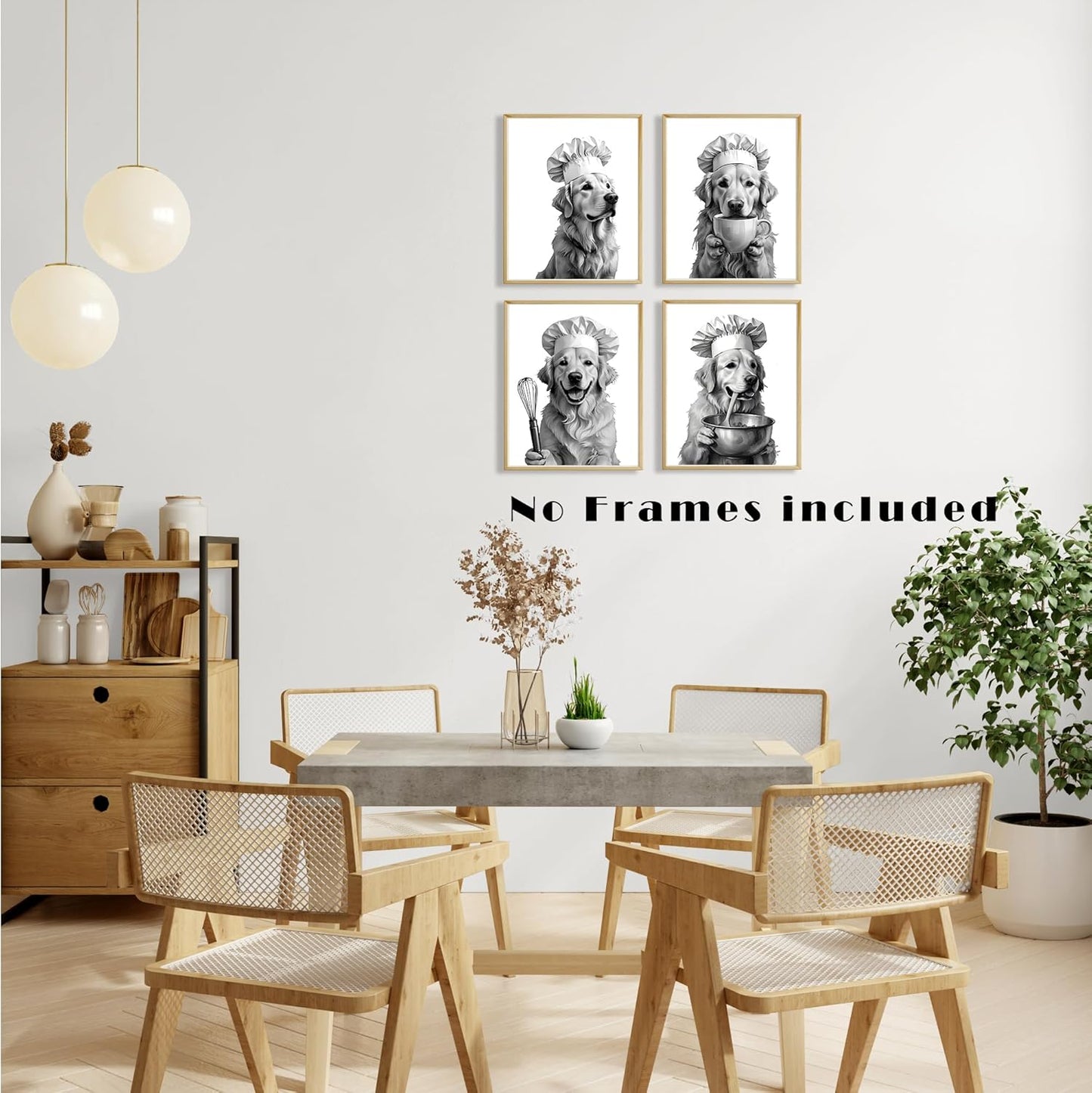 LUKIPOM Funny Golden Retriever Kitchen Wall Art Posters Set of 4, Gifts for Golden Retriever Lovers, Humor Dog Chef Canvas Prints Artwork Wall Decor for Kitchen Home, 8x10 Unframed