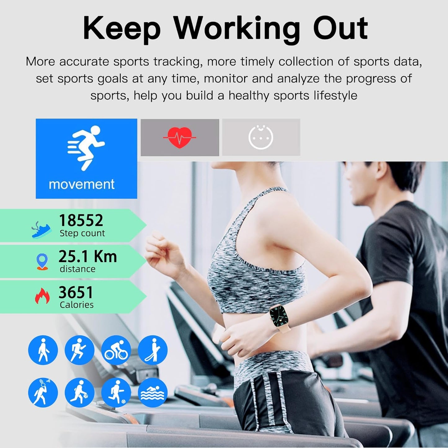 Smart Watch (Answer/Make Call), 1.85" Smartwatch for Android Phones and iPhone with Heart Rate,Sleep Monitor,Pedometer, 100+Sports Fitness Watch, IP68 Waterproof Fitness Tracker for Men Women