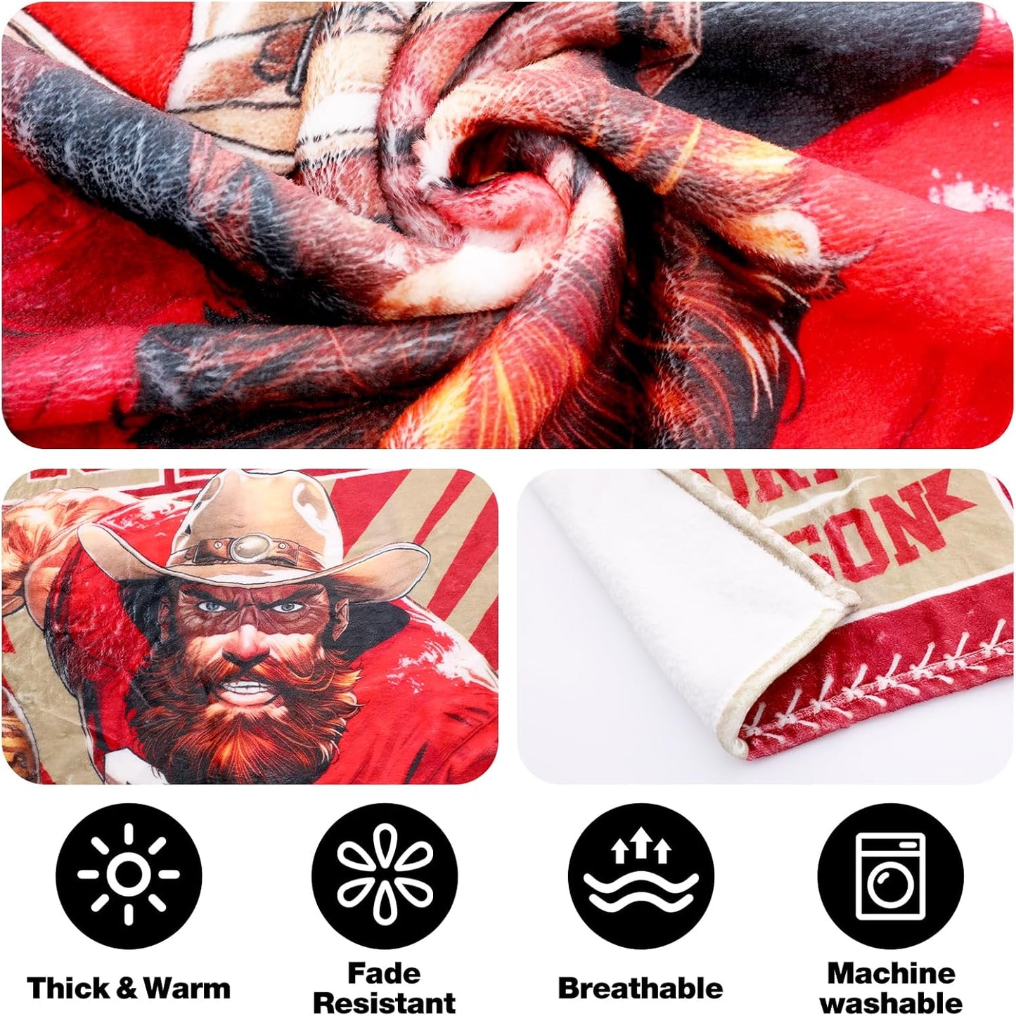 Red Football Throw Blanket, American Rugby Cozy Flannel Plush Blanket, City Football Lovers Fan Gifts for Men Women Sport Team Game Party Support Sofa Bed Blankets 50'' x 60''