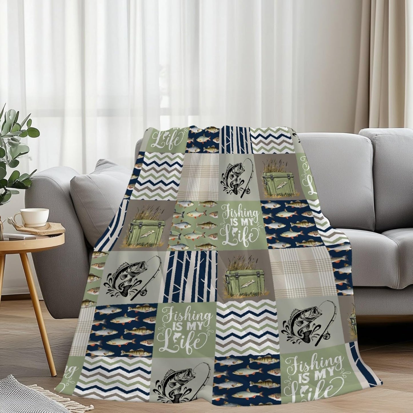 Fishing Blanket - Ultra Soft & Plush Fish Throw Decor for Couch, Travel, Office, Outdoor - Fishing Lover Gifts for Men Dad Grandpa - 40"x50"-Kids/Throw Size