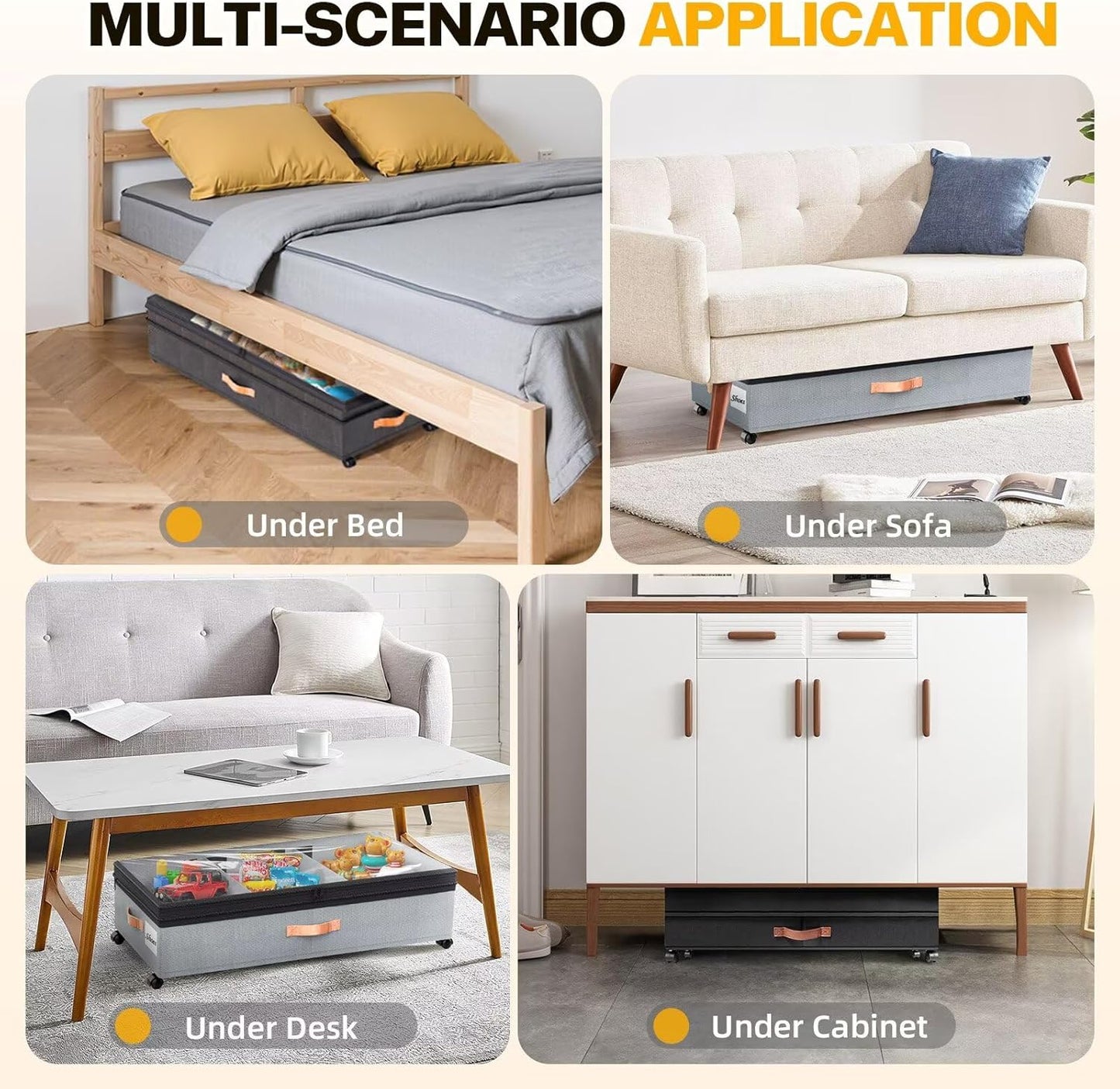 Under Bed Storage with Wheels, 2 Packs XXL Underbed Organizer with Lid, 10'' Adjustable Height Shoes Containers Clothes Rolling Bin for Bedroom Dorm, Grey