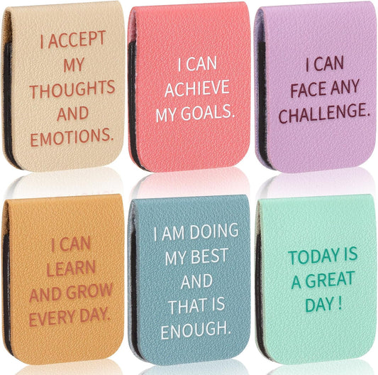 Faccito 6 Pieces Back to School Magnetic Leather Bookmark Inspirational Motivational Bookmark Encouraging Page Clip for Affirmations for Book Lovers Positive Gift School Office Supplies