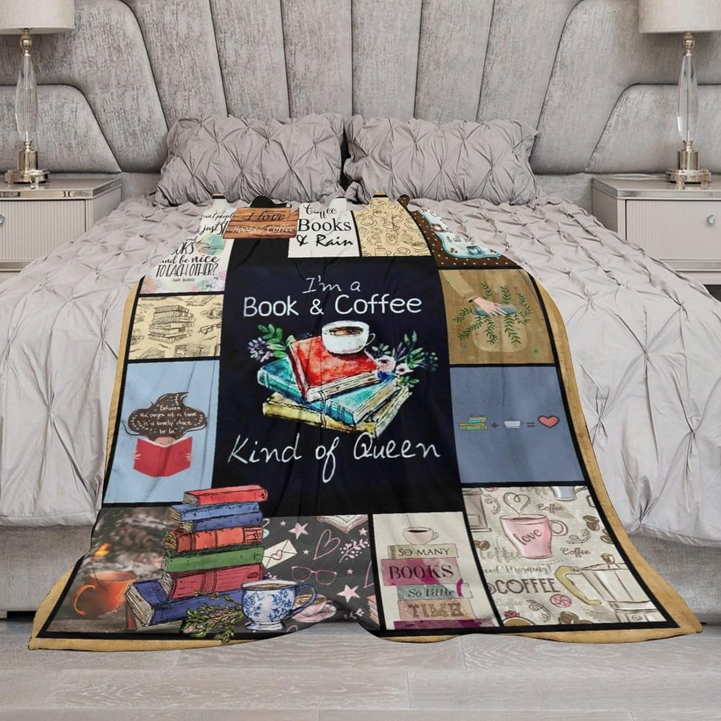 Book and Coffee Print Blanket Coffee Cup Cafe Throw Blankets for Couch Sofa Bed Stuff Decor Lightweight Soft Cozy Fleece Plush Warm Flannel Bedding Blanket Gifts for Girls Boys Kids Adults 50"x60"