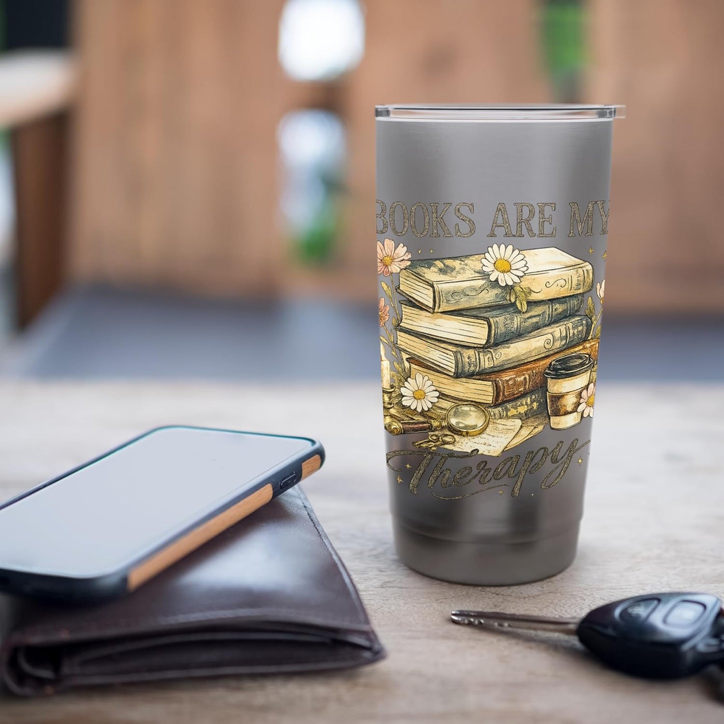 Books Are My Therapy Vintage Book Lover Aesthetic Stainless Steel Insulated Tumbler