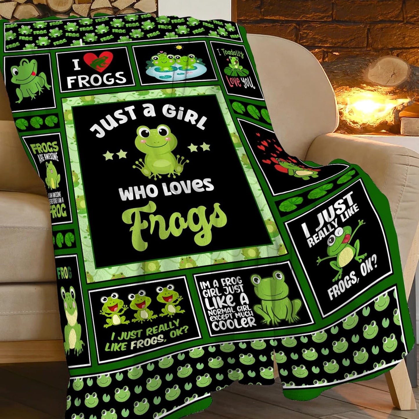 Just a Girl Who Loves Frogs Blanket Gifts for Girls Women Cute Frog Fleece Blankets Soft Warm Animal Throw Cozy Flannel Plush Stuff Throws for Kids Adults Bed Couch Bedding Decor 50"x40"