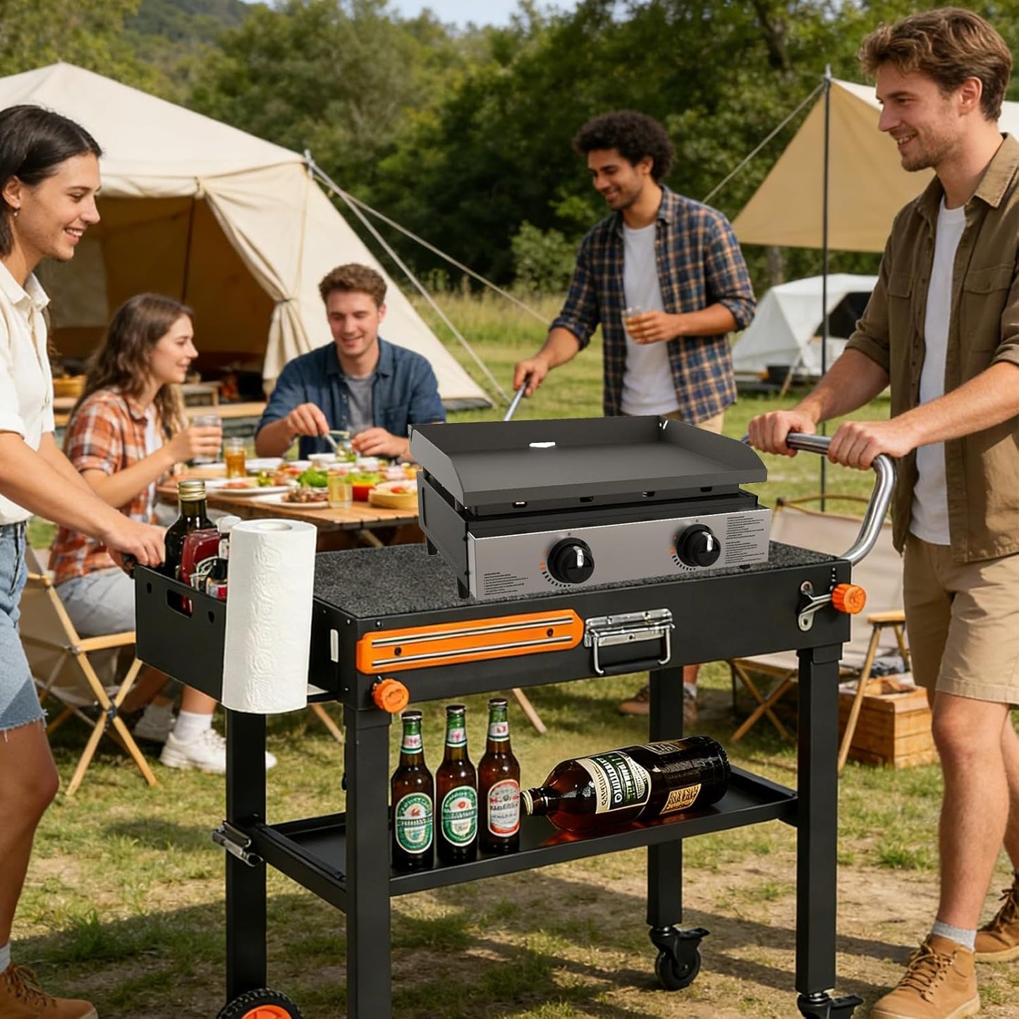 Foldable Heavy-Duty Grill Cart, Outdoor Grill Table Compatible with Blackstone 17/22” Griddles.Designed for Outdoor and BBQ Enthusiasts, Easy to Move, Ideal for Camping, Tailgating and Backyard Party
