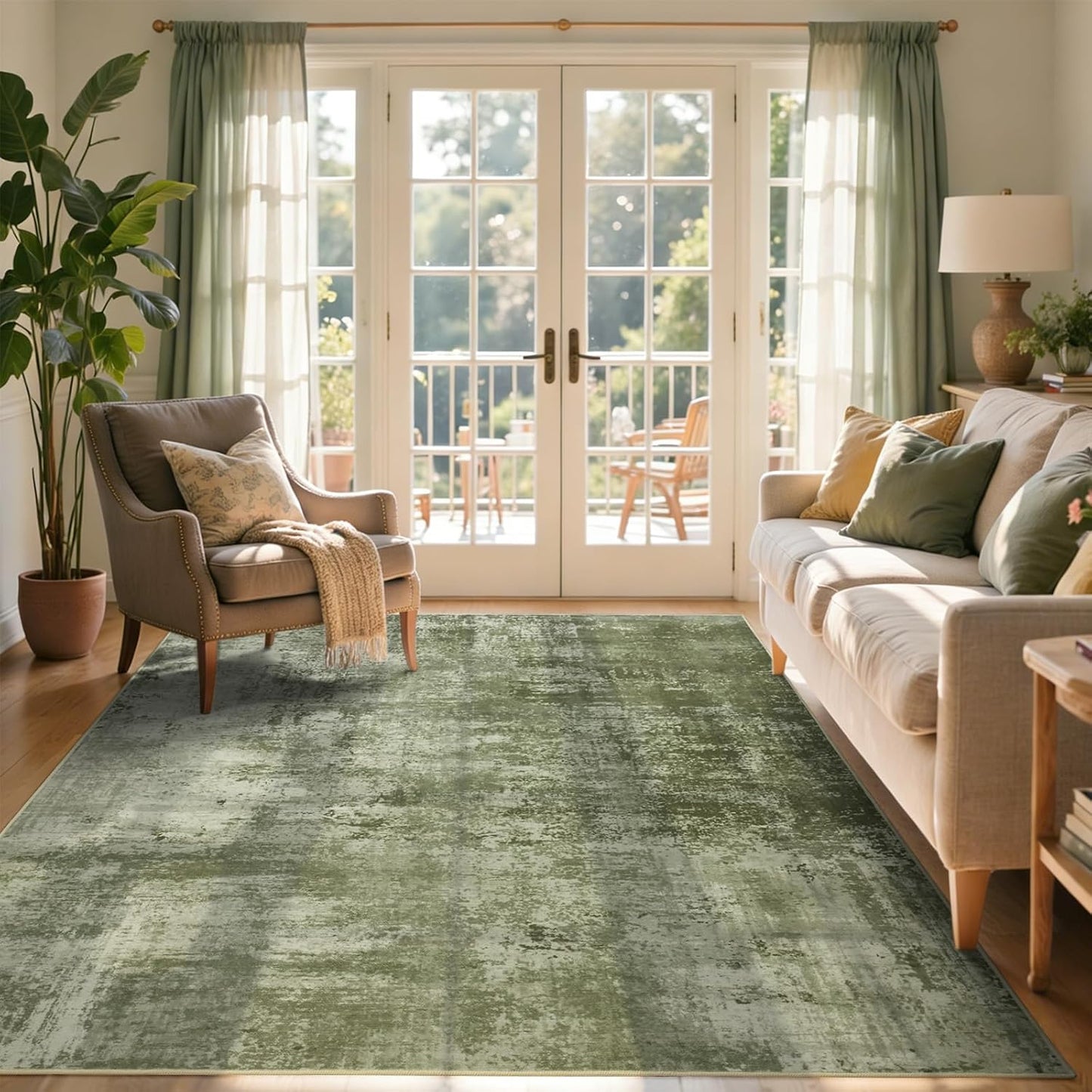 4x6 Ft Area Rugs for Living Room, Soft Non-Slip Washable Rugs Modern Abstract Pattern Carpet for Bedroom Indoor Floor Nursery Home Decor (Green)