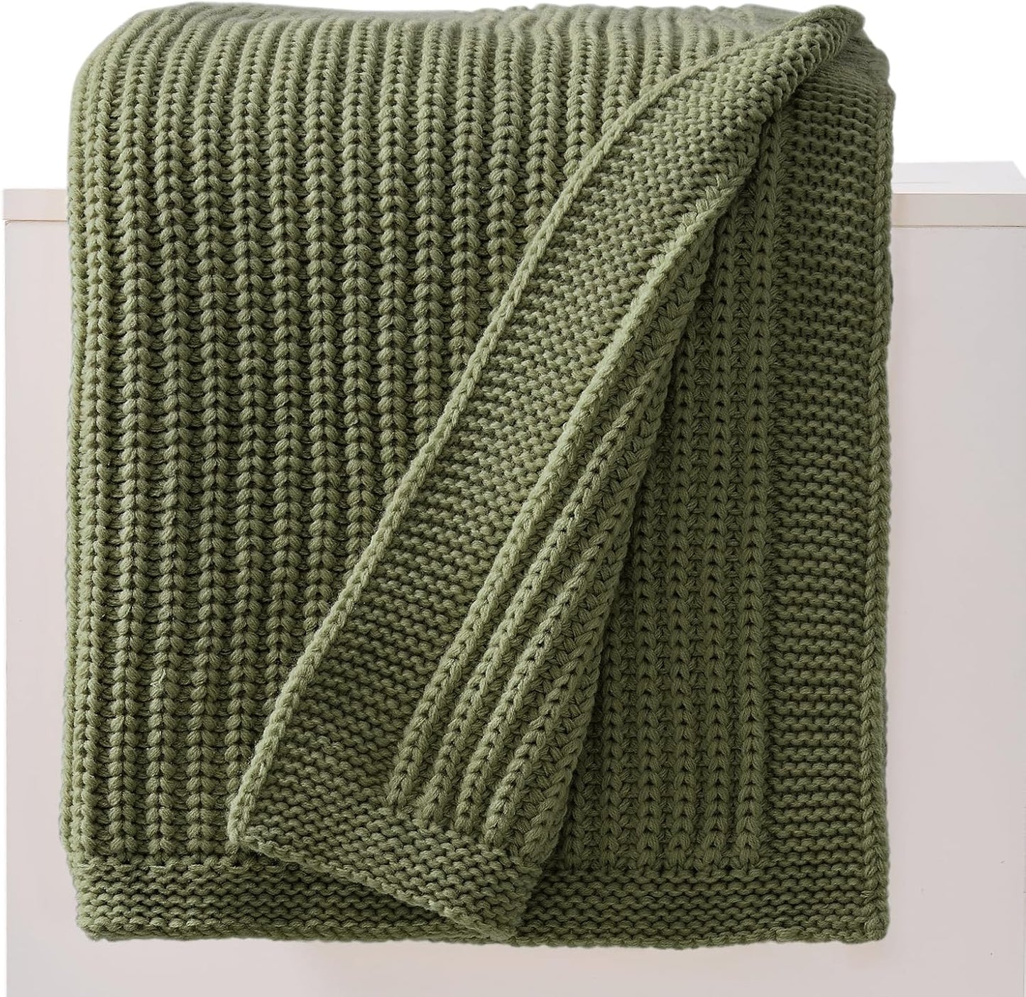 Chunky Knit Olive Green Throw Blanket 60"x80",Soft Cozy Thick Knitted Blanket for Couch Sofa Bed, Cute Decorative Throw for Living Room
